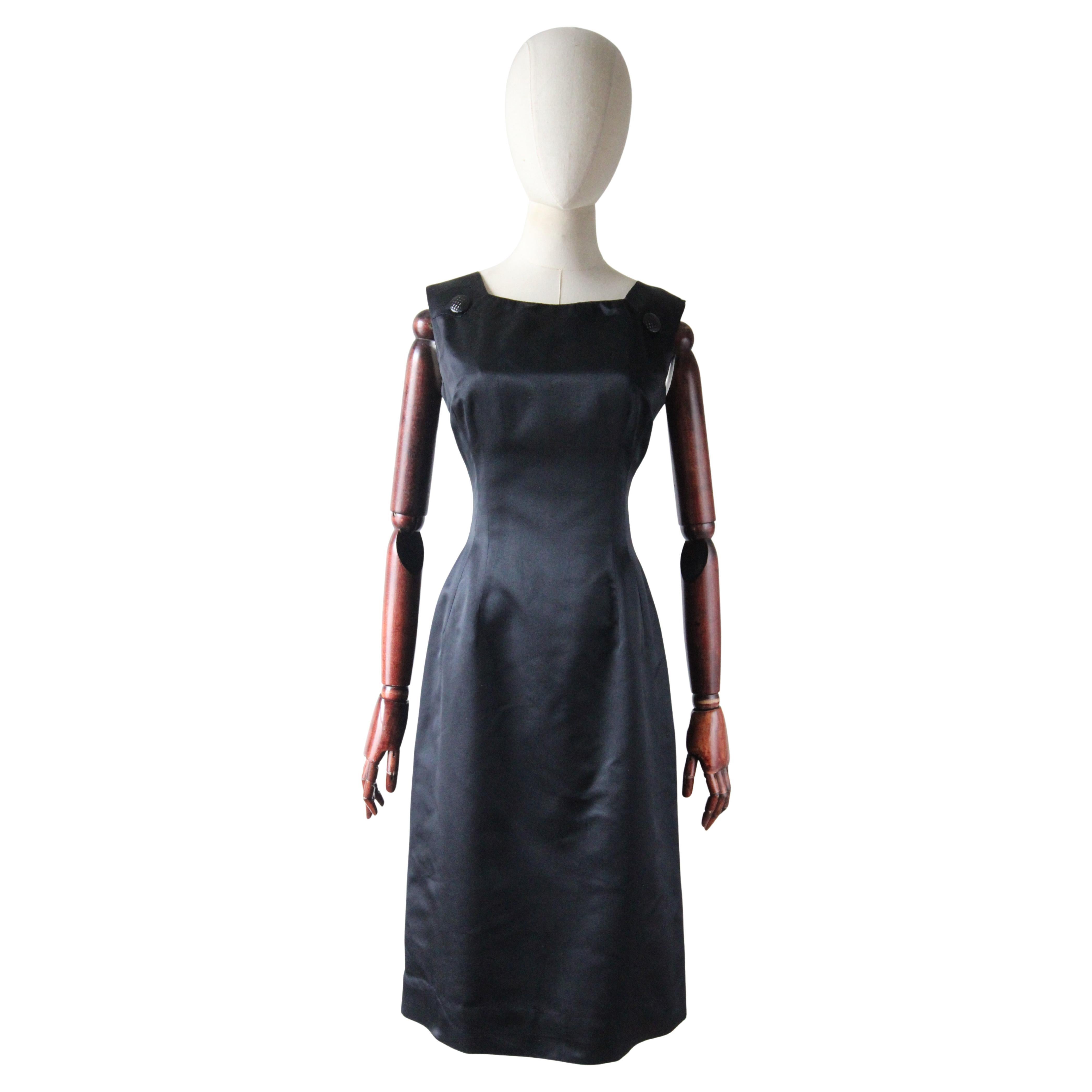 Abito da cocktail vintage anni '60 in raso nero Anne Fogarty UK 8-10 US 4-6 in vendita