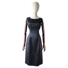 Vintage 1960's Anne Fogarty Black Satin Cocktail Dress UK 8-10 US 4-6