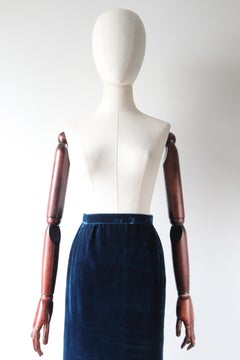 Vintage 1960's Blue Velvet Maxi Skirt Prussian Blue Velvet Skirt UK 8-10 US 4-6