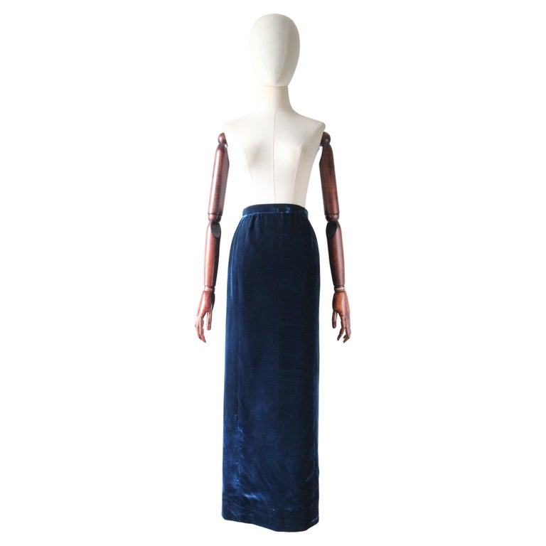 Vintage 1960's Blue Velvet Maxi Skirt Prussian Blue Velvet Skirt