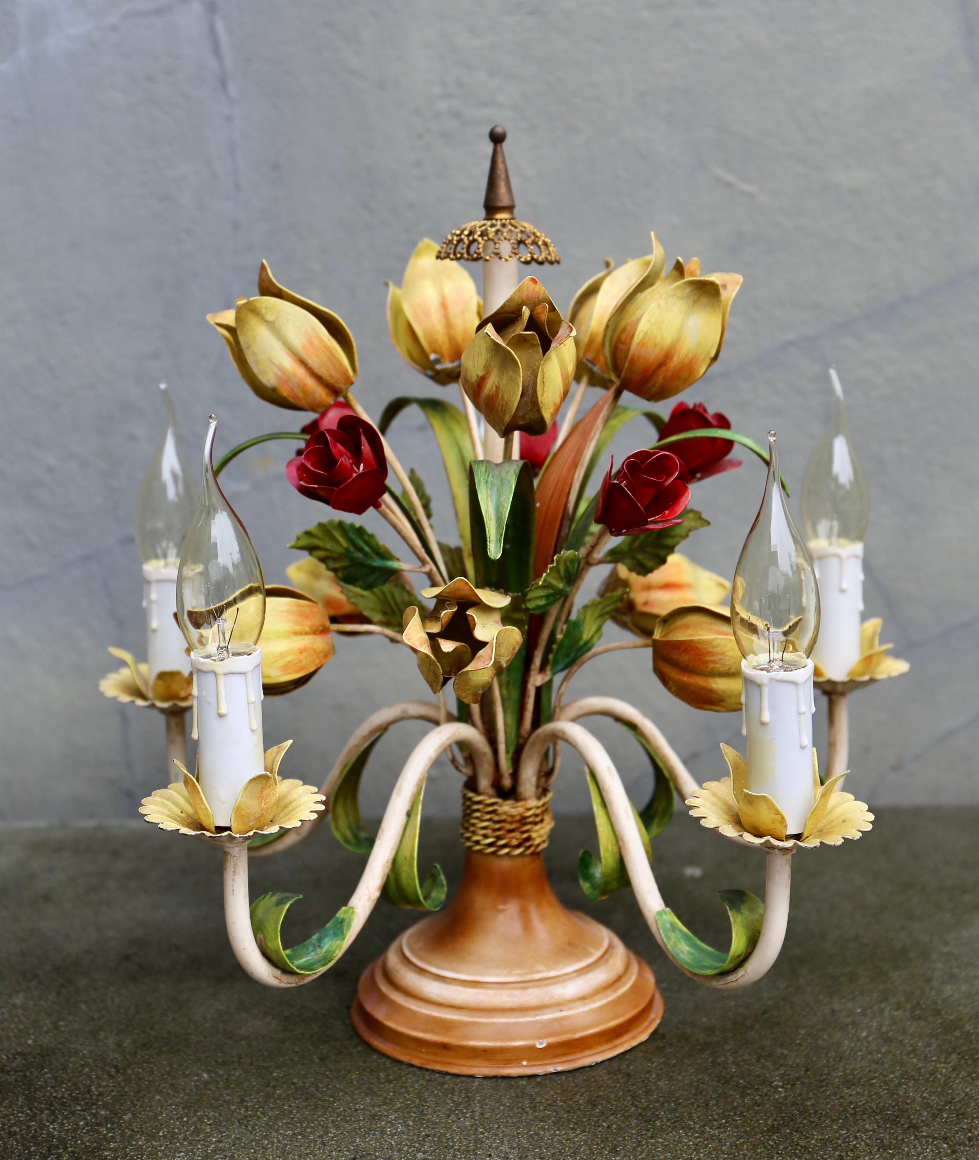 20th Century Vintage 1960s Bohemian Flower Table Lamp For Sale