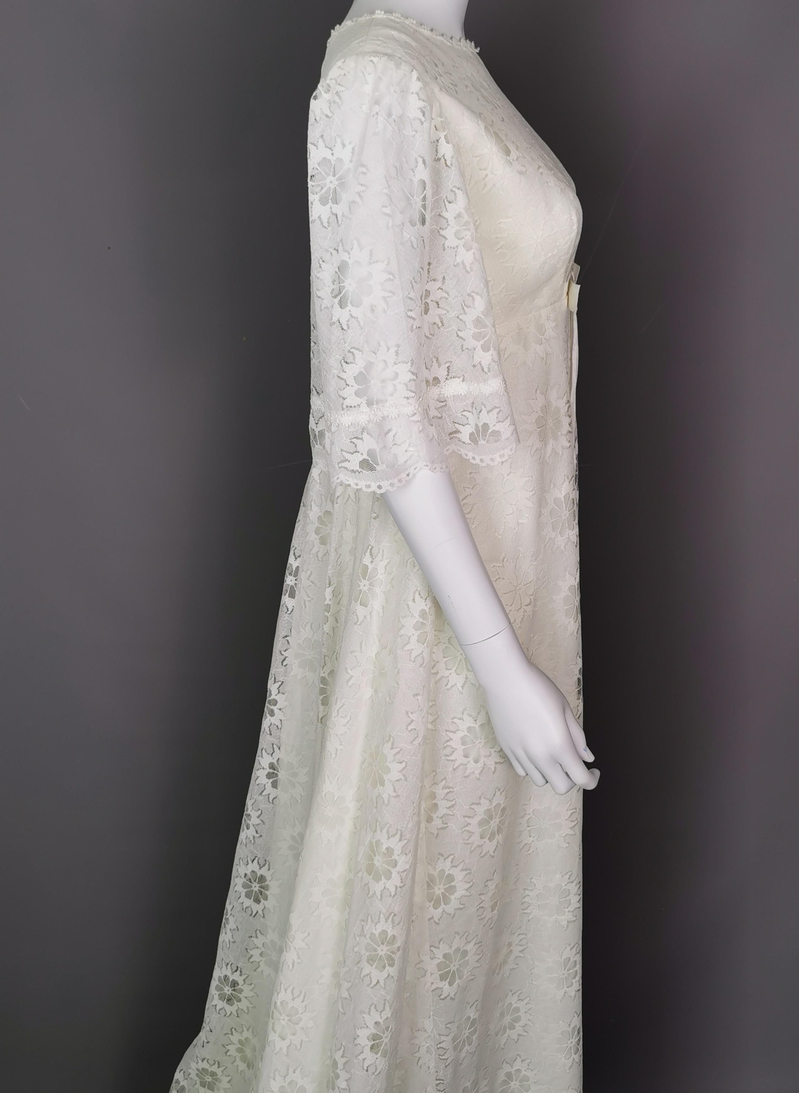 Vintage 1960s Boho lace wedding dress, floral, train  3