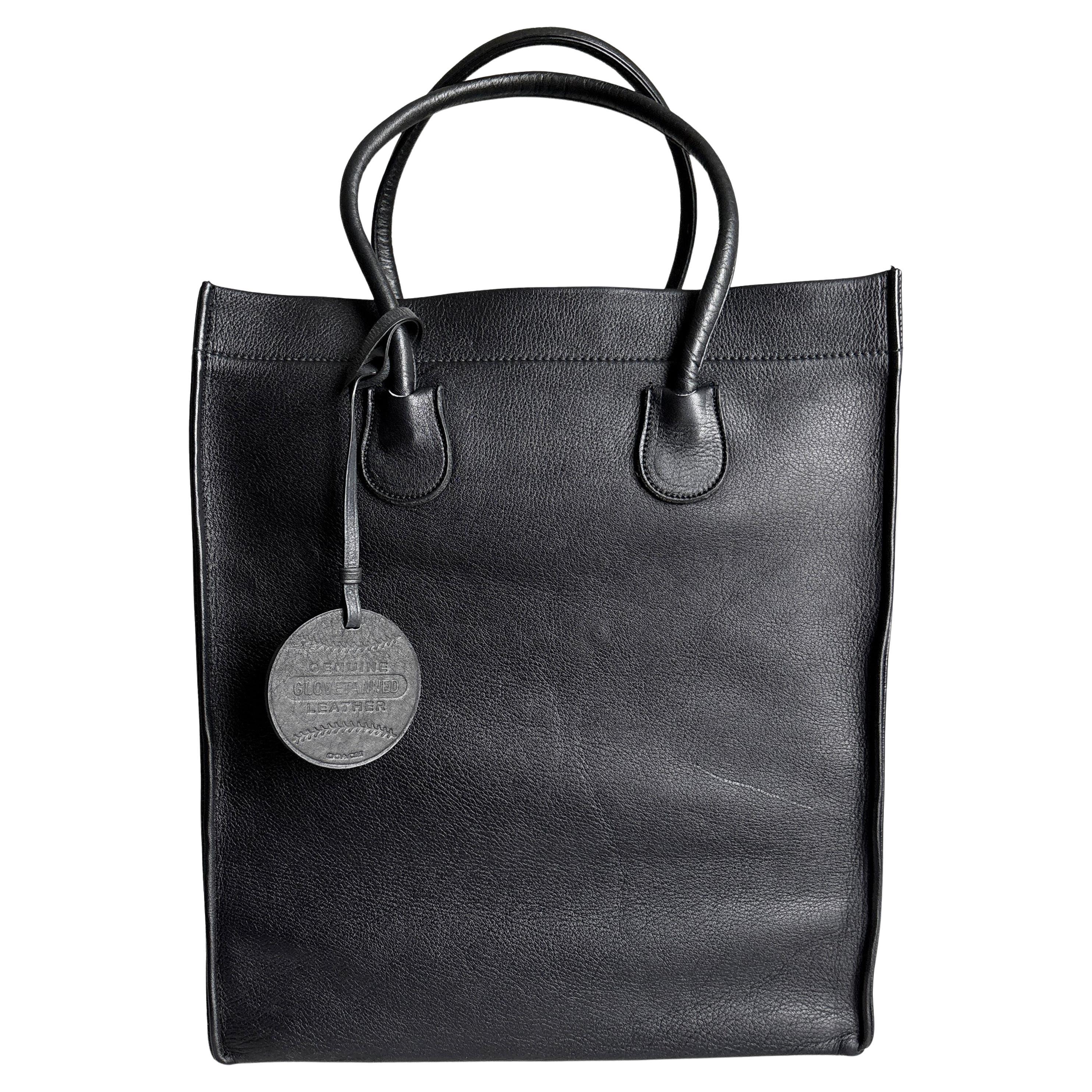 Vintage 1960s Bonnie Cashin Black Cowhide Leather Shopping Tote