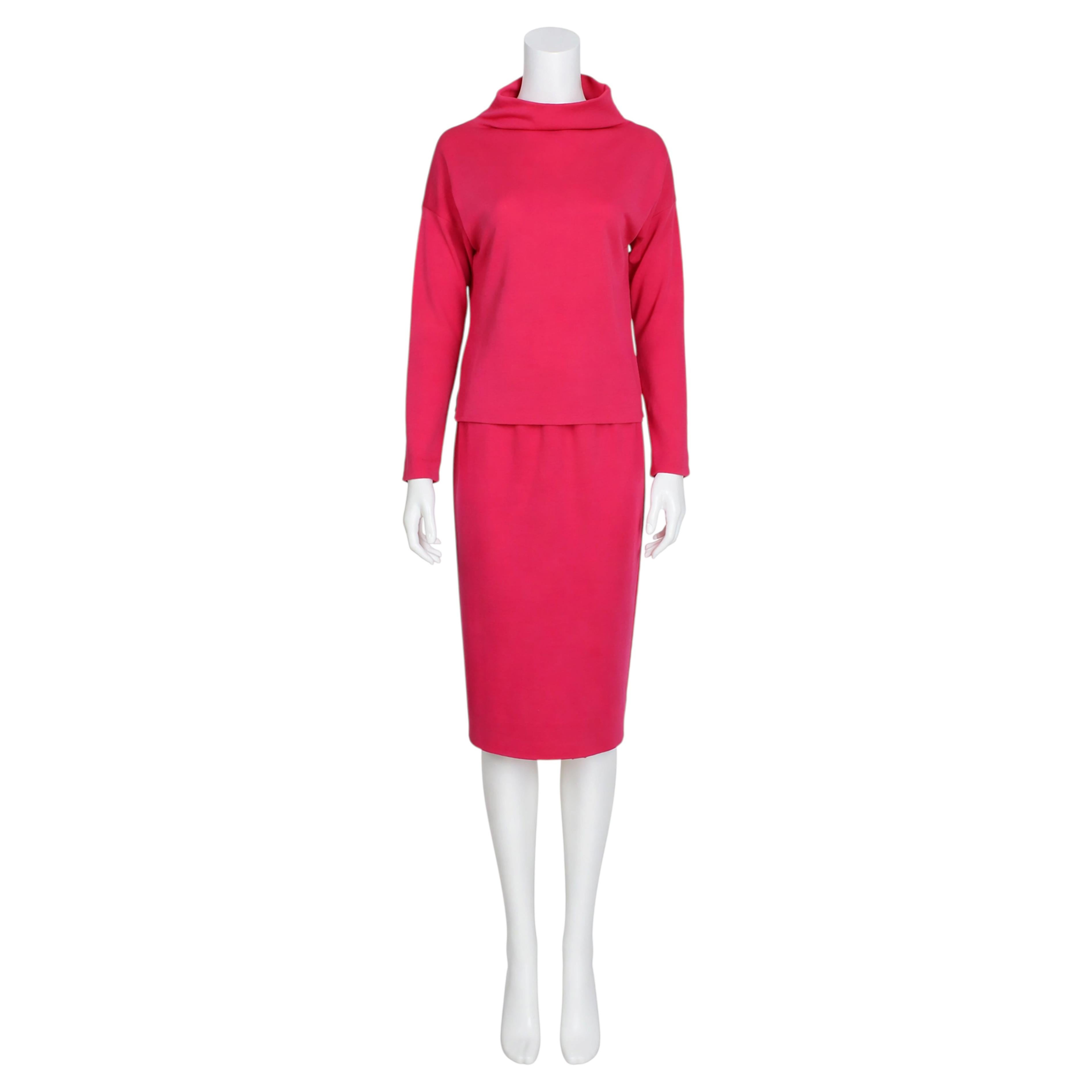 Vintage 1960s Bonnie Cashin Pink Knit 2pc Suit with Raglan Top