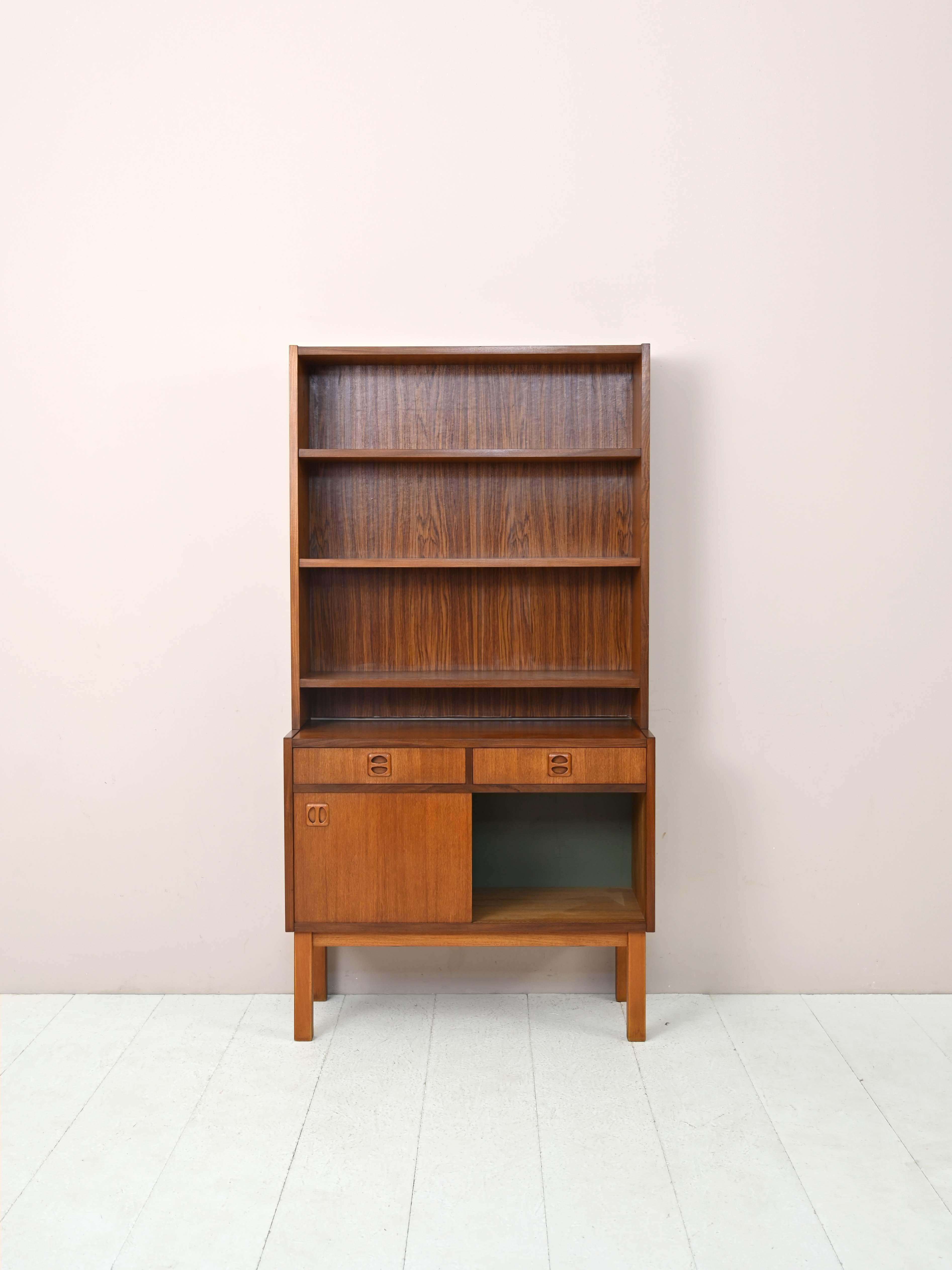 Swedish Vintage 1960s Bookcase with Drawers and Sliding Doors For Sale