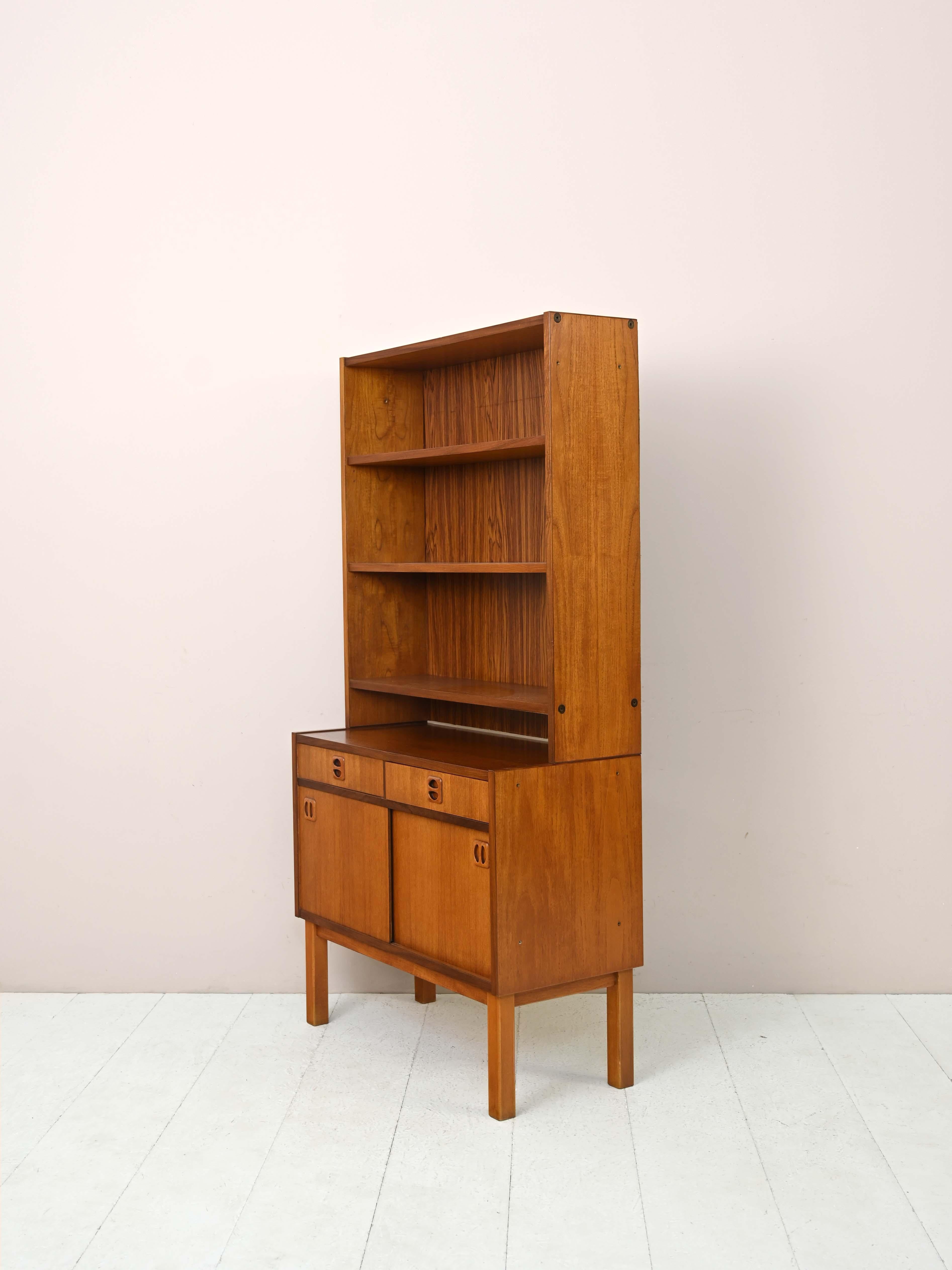 Mid-20th Century Vintage 1960s Bookcase with Drawers and Sliding Doors For Sale