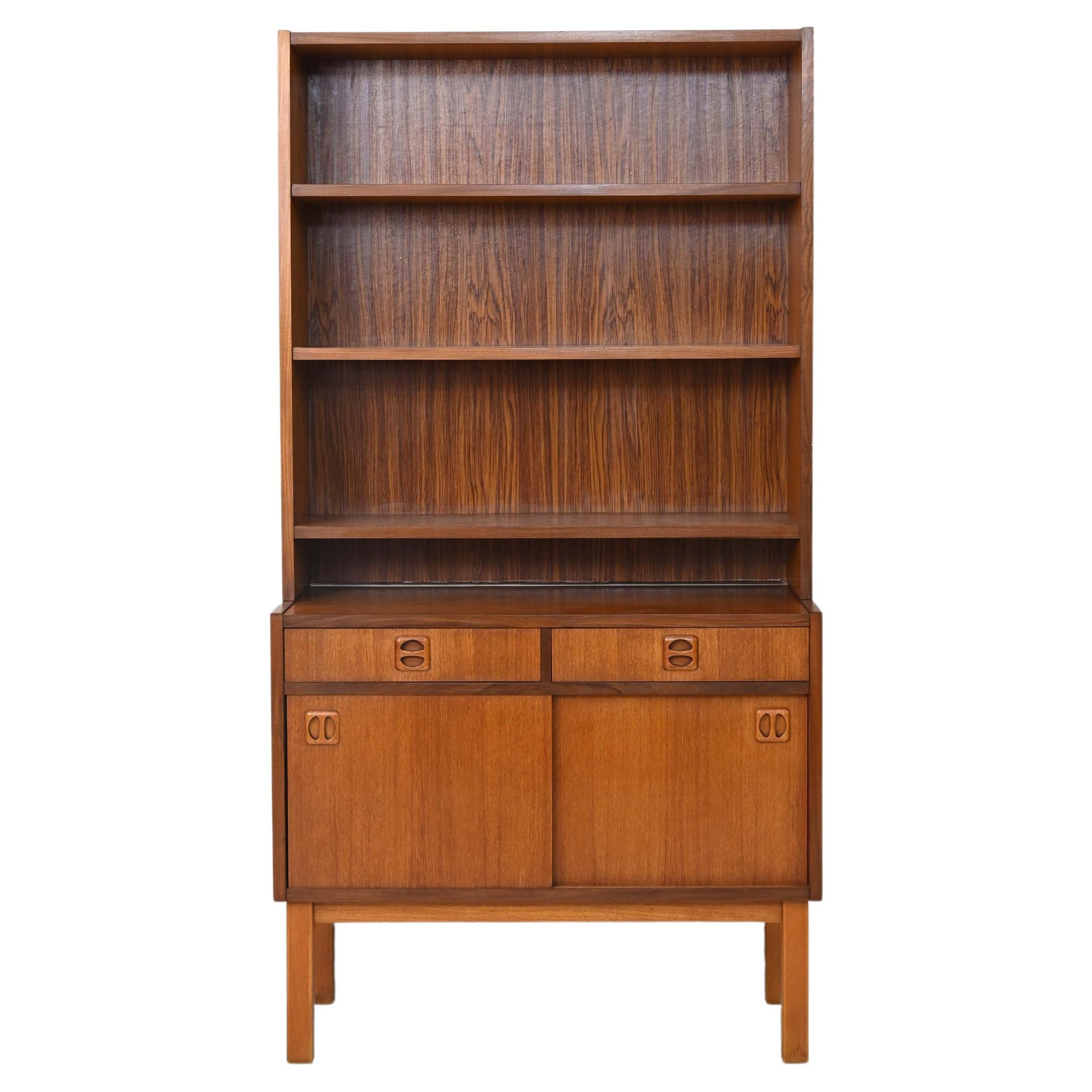 Vintage 1960s Bookcase with Drawers and Sliding Doors For Sale