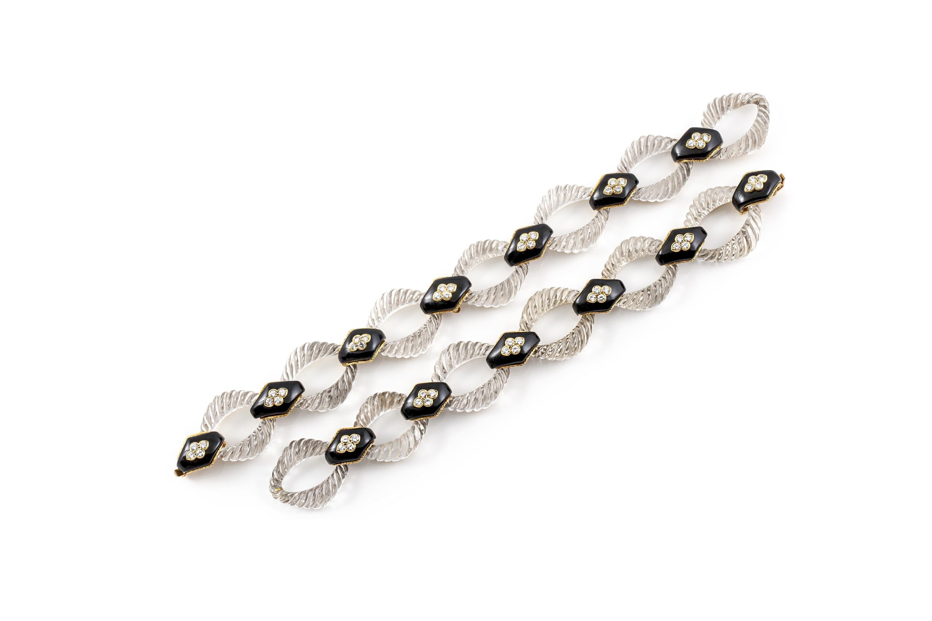 Taille ronde Collier vintage Boucheron Crystal Onyx et diamants des années 1960 en vente