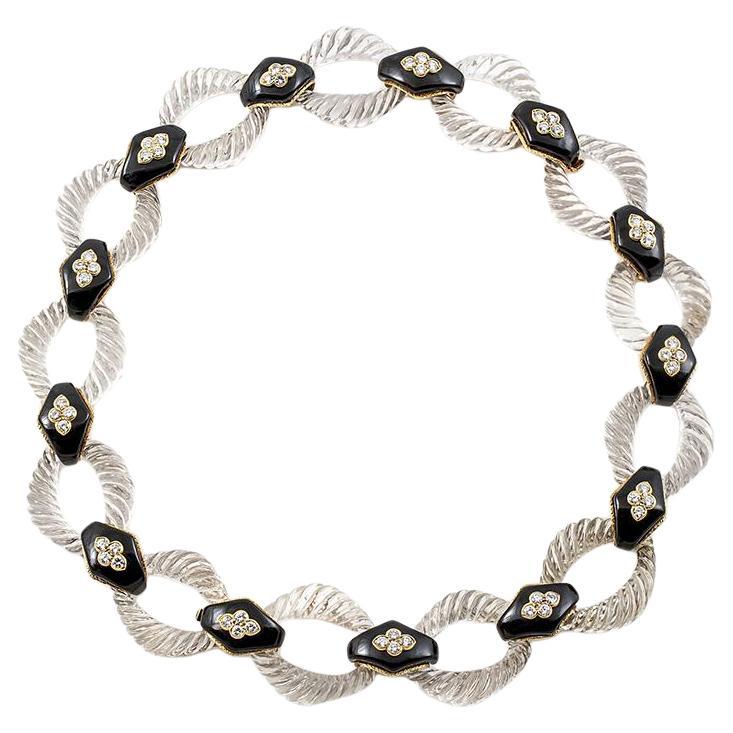Vintage 1960s Boucheron Crystal Onyx and Diamond Necklace