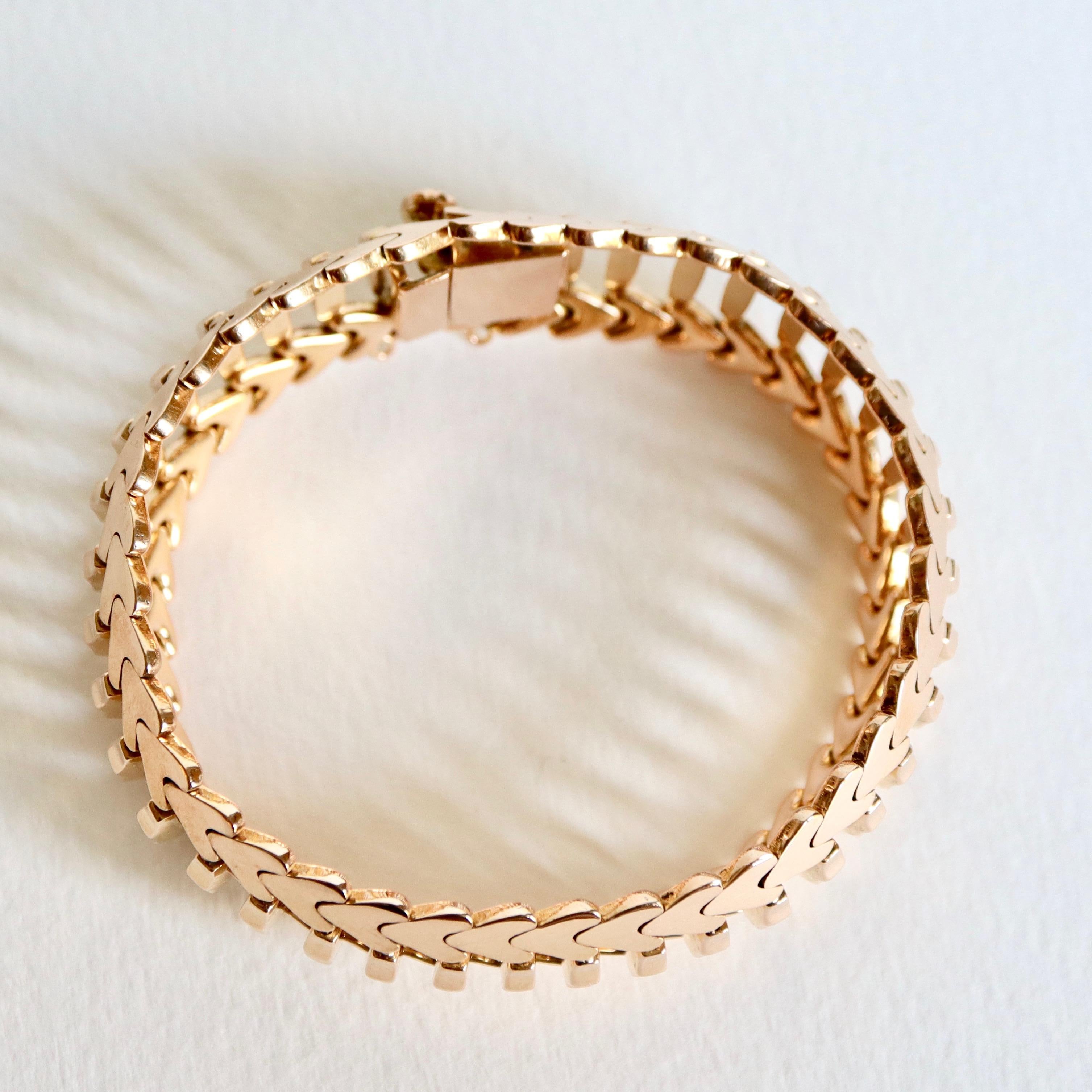 Bracelet vintage en forme de cœurs en or jaune 18 carats, années 1960 Pour femmes en vente
