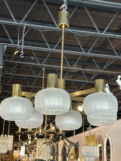 Vintage 1960s Brass & Blown Glass 6 Light Chandelier Hans-Agne Jakobsson Style