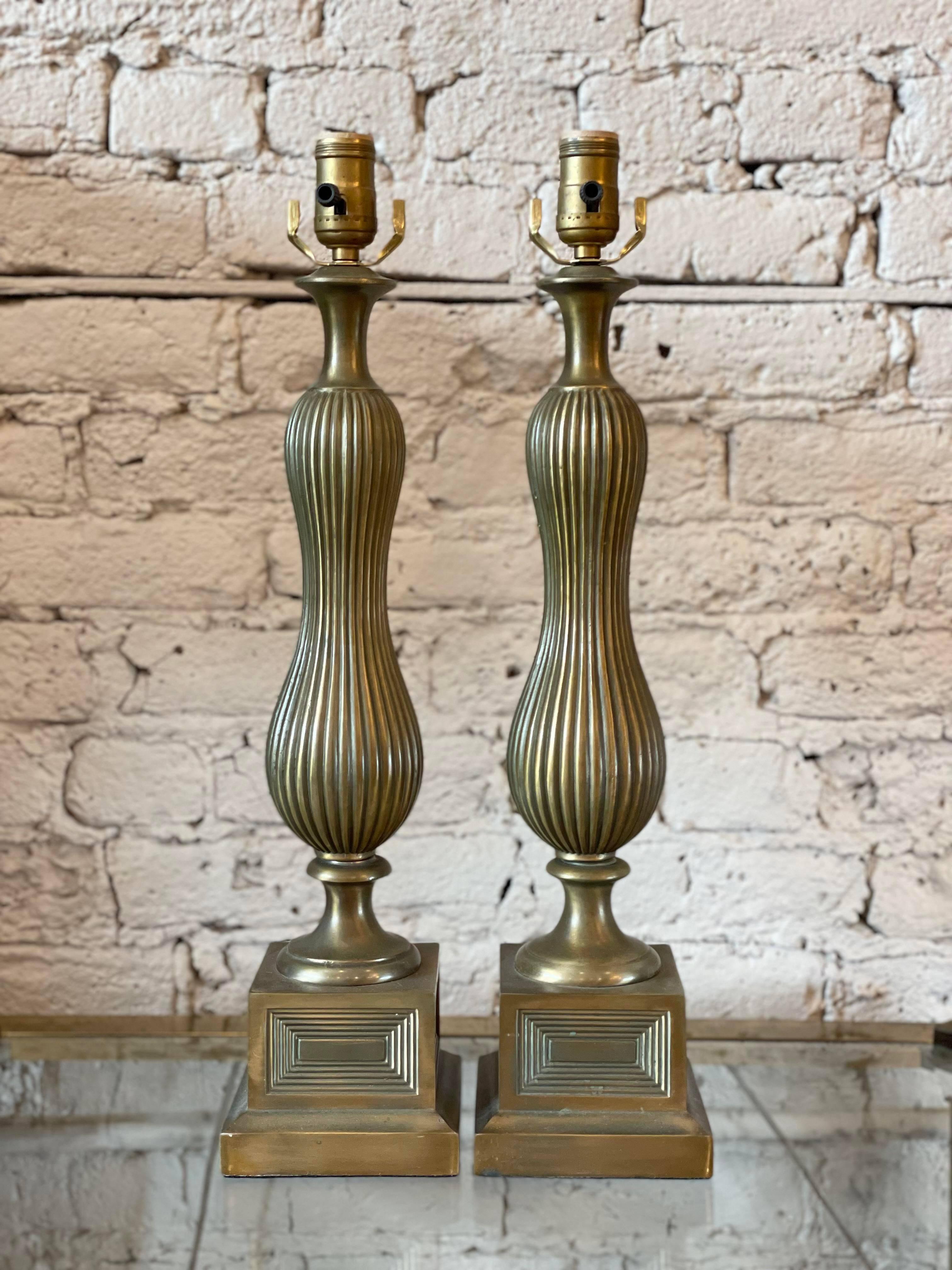 American Vintage 1960s Brass Lamps, a Pair For Sale
