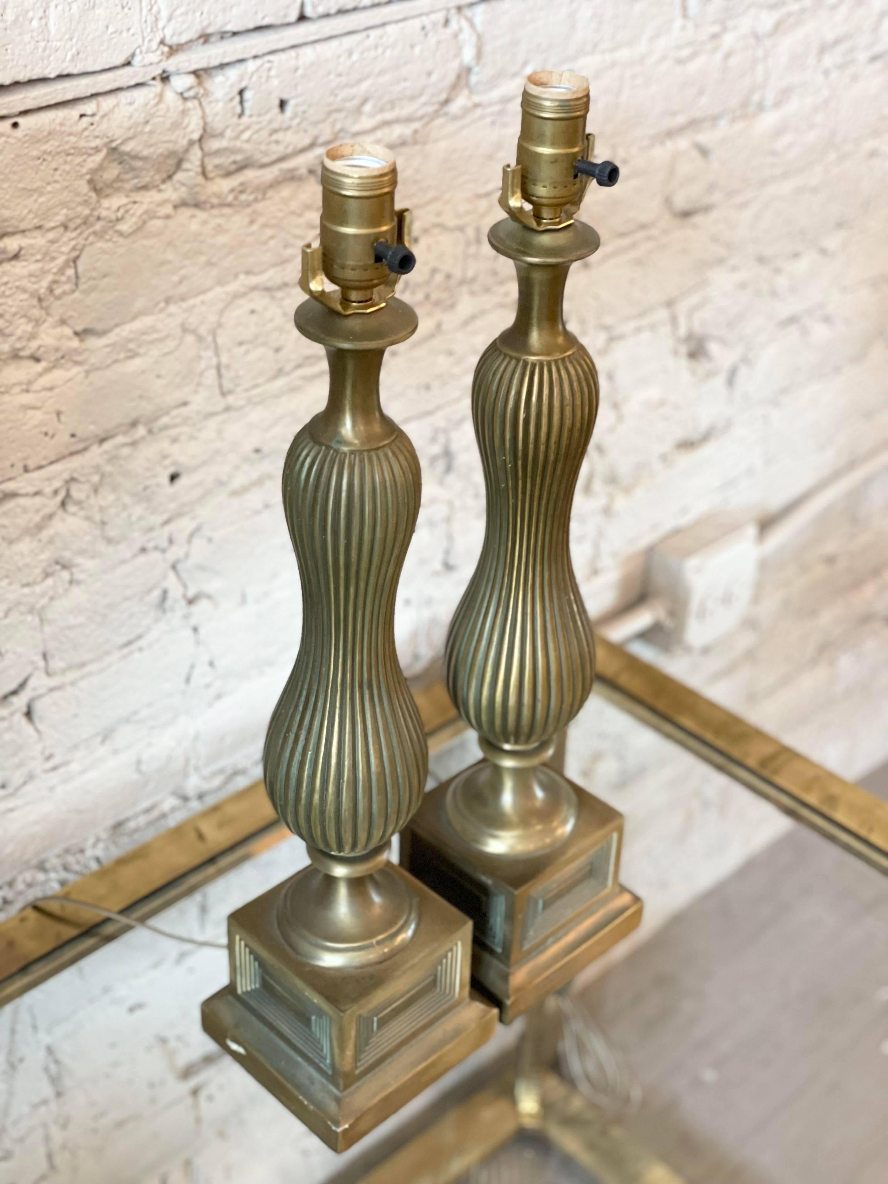 Vintage 1960s Brass Lamps, a Pair In Good Condition For Sale In Chicago, IL