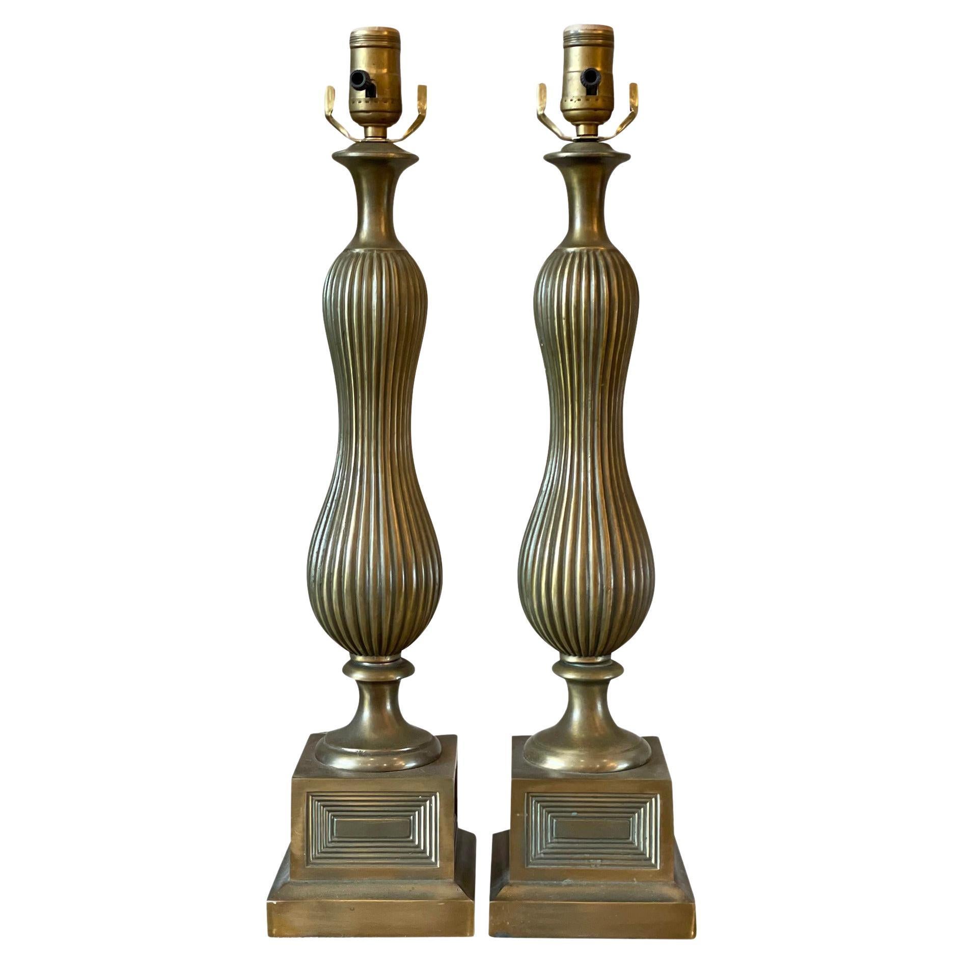 Vintage 1960s Brass Lamps, a Pair