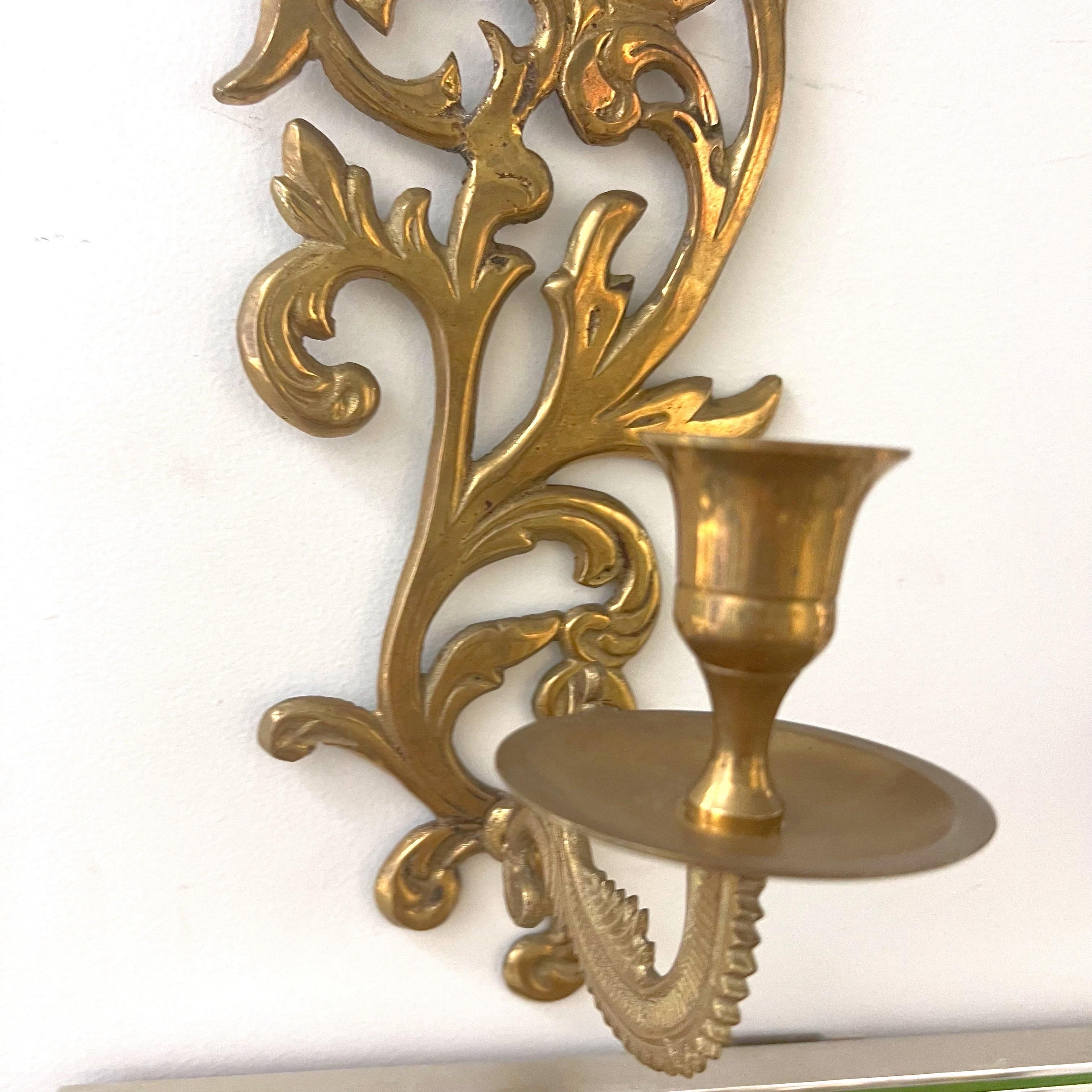 Vintage 1960s Brass Scroll Motif Candlestick Sconces - a Pair
 In Good Condition In Charleston, SC