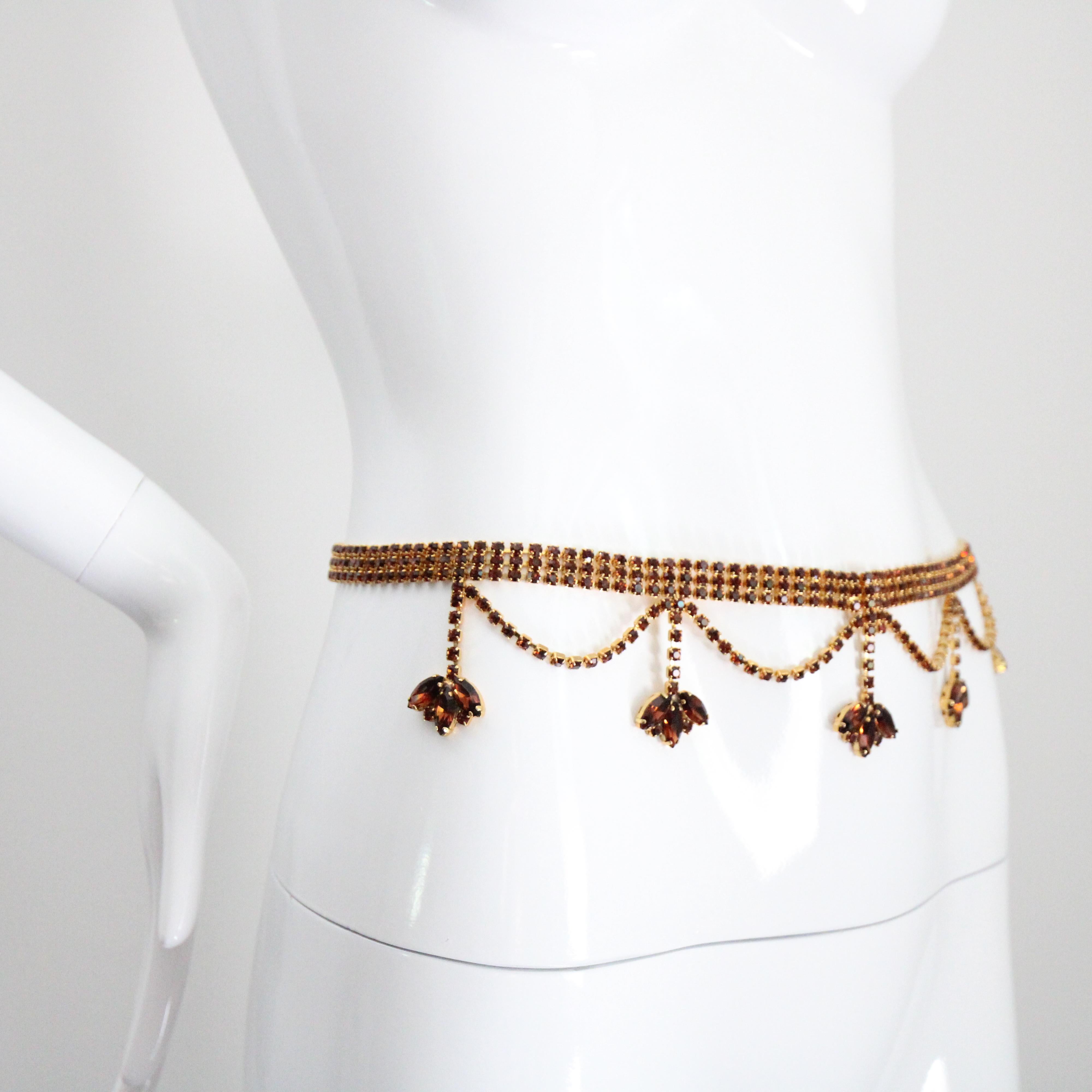 Vintage 1960s Bronze Rhinestone Waist Belt 1960s rhinestone belt UK 8-10 US 4-6 im Angebot 1