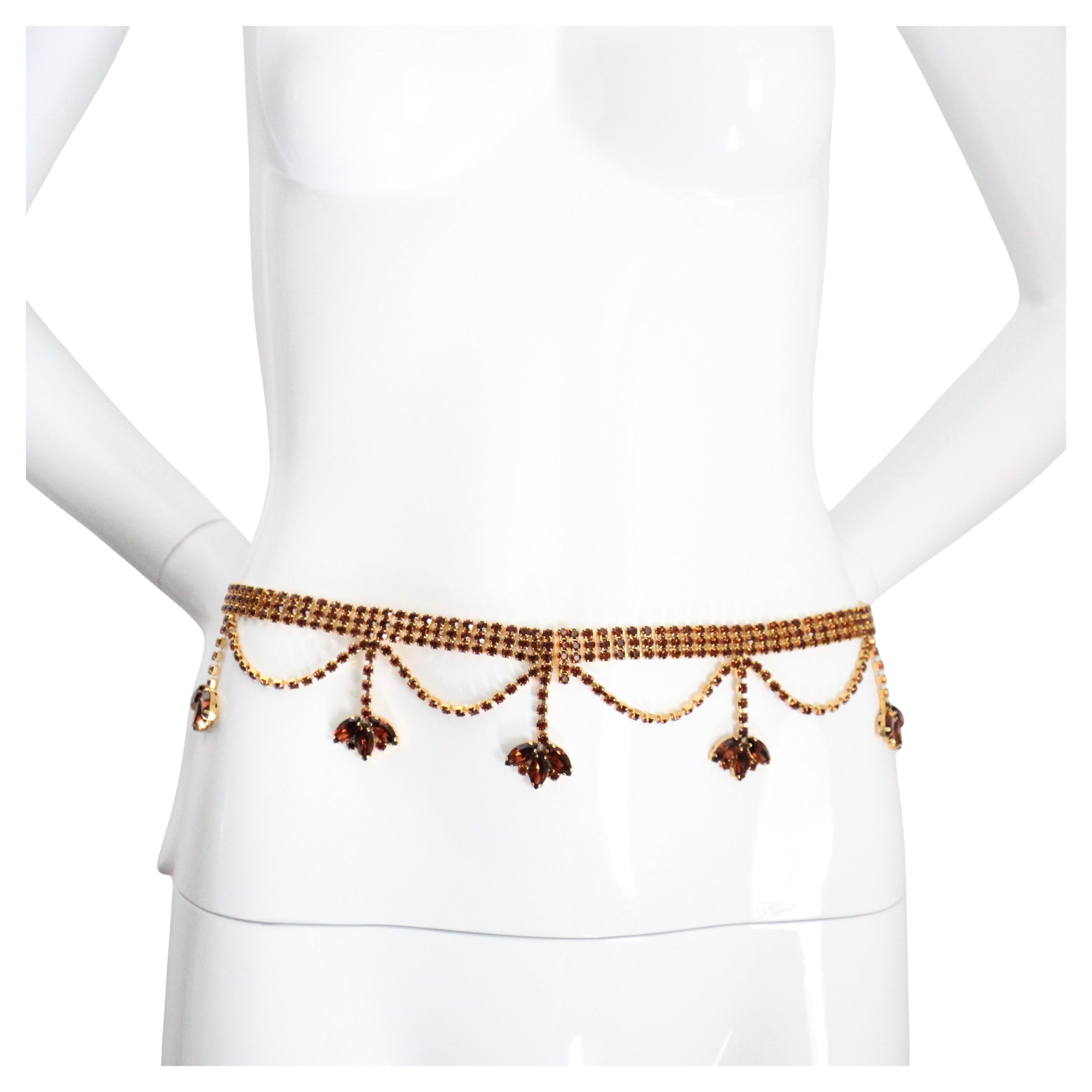 Vintage 1960s Bronze Rhinestone Waist Belt 1960s rhinestone belt UK 8-10 US 4-6 im Angebot
