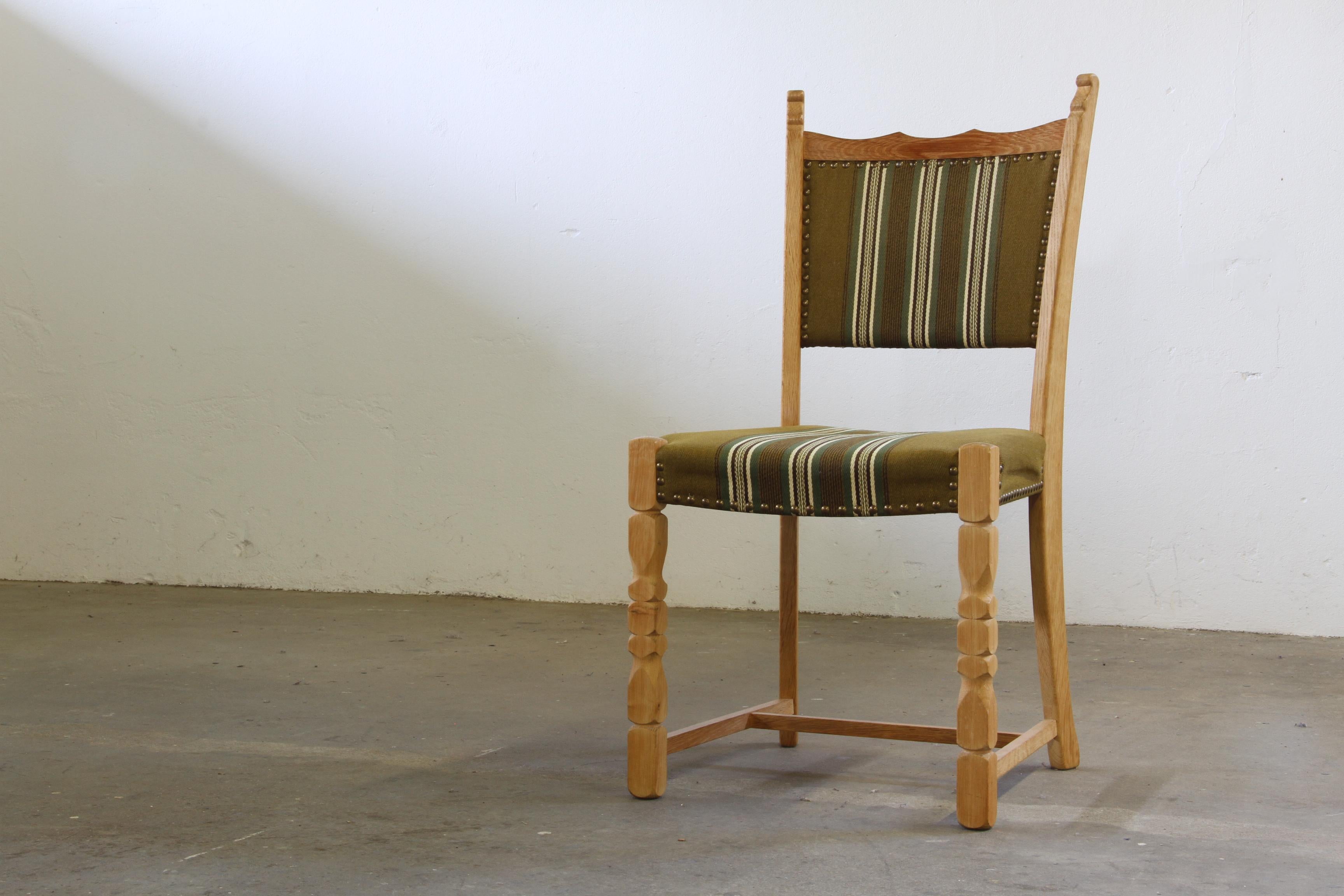 Vintage 1960s, Brualist Danish Modern Oak Dining Chairs by Henning Kjærnulf For Sale 4