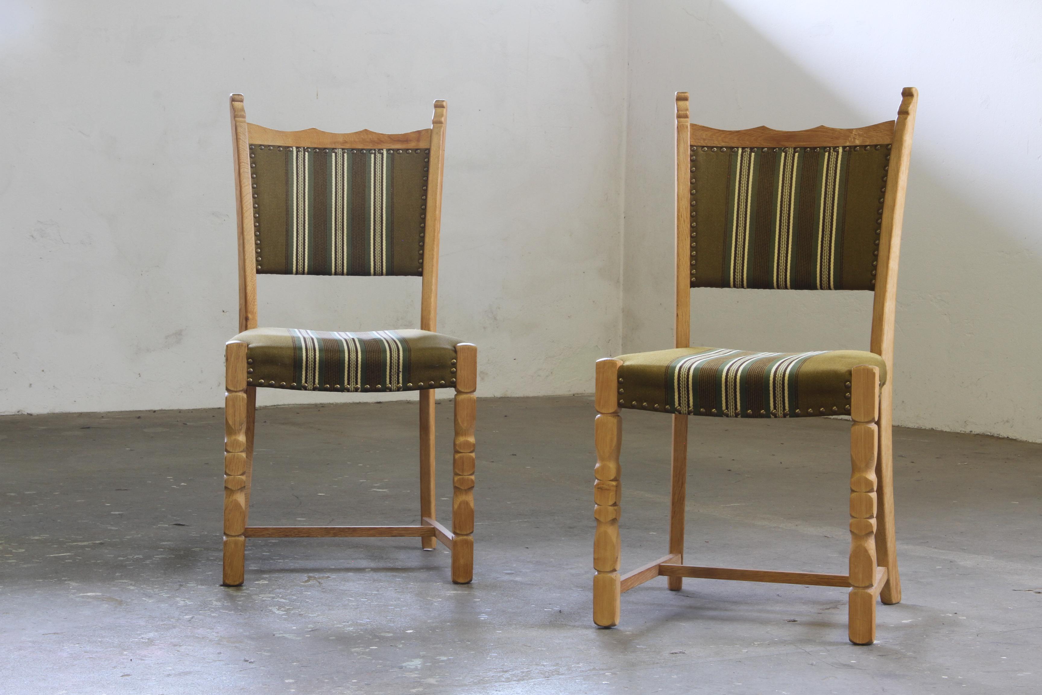 Vintage 1960s, Brualist Danish Modern Oak Dining Chairs by Henning Kjærnulf For Sale 9