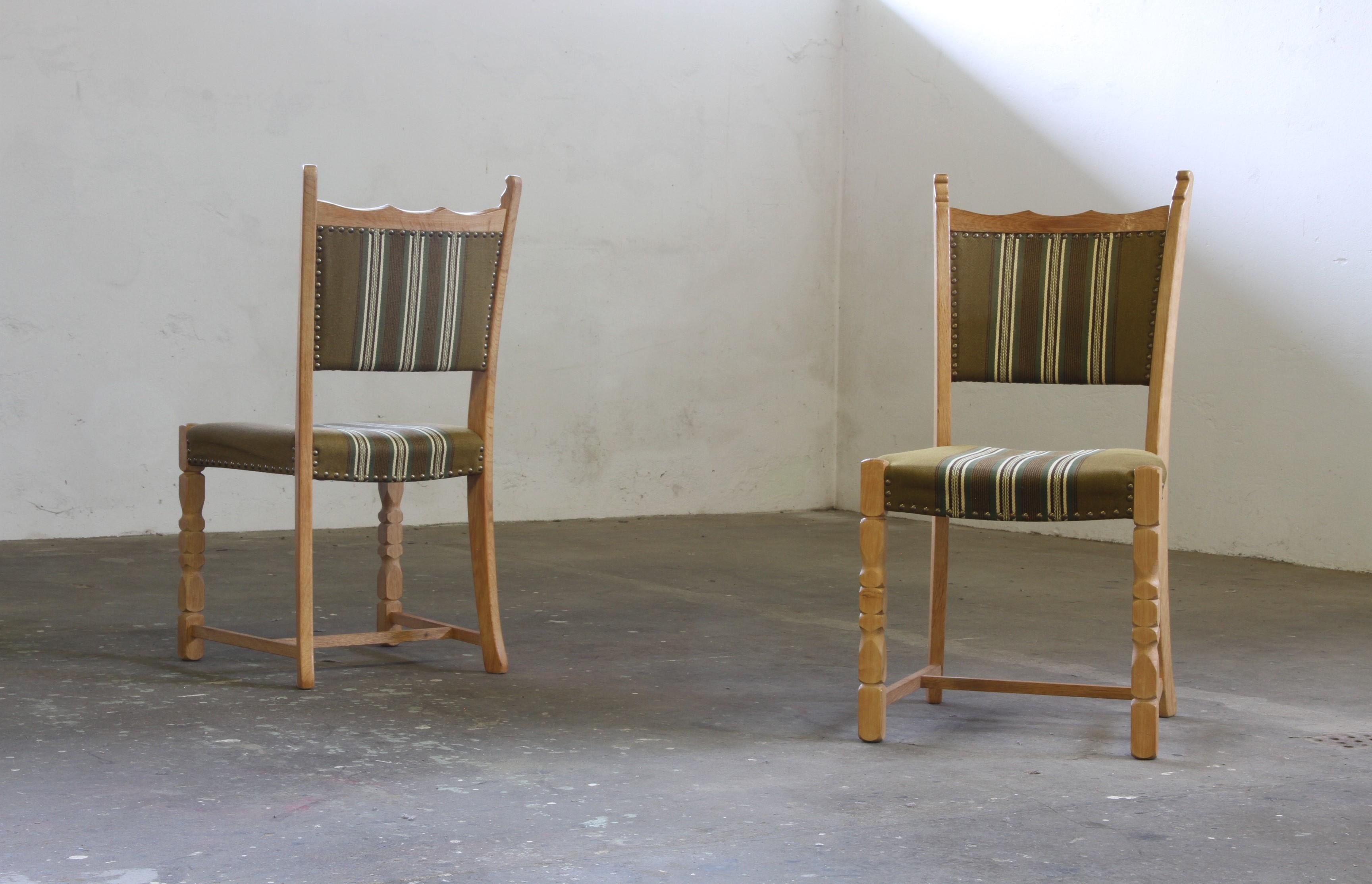 Vintage 1960s, Brualist Danish Modern Oak Dining Chairs by Henning Kjærnulf For Sale 14