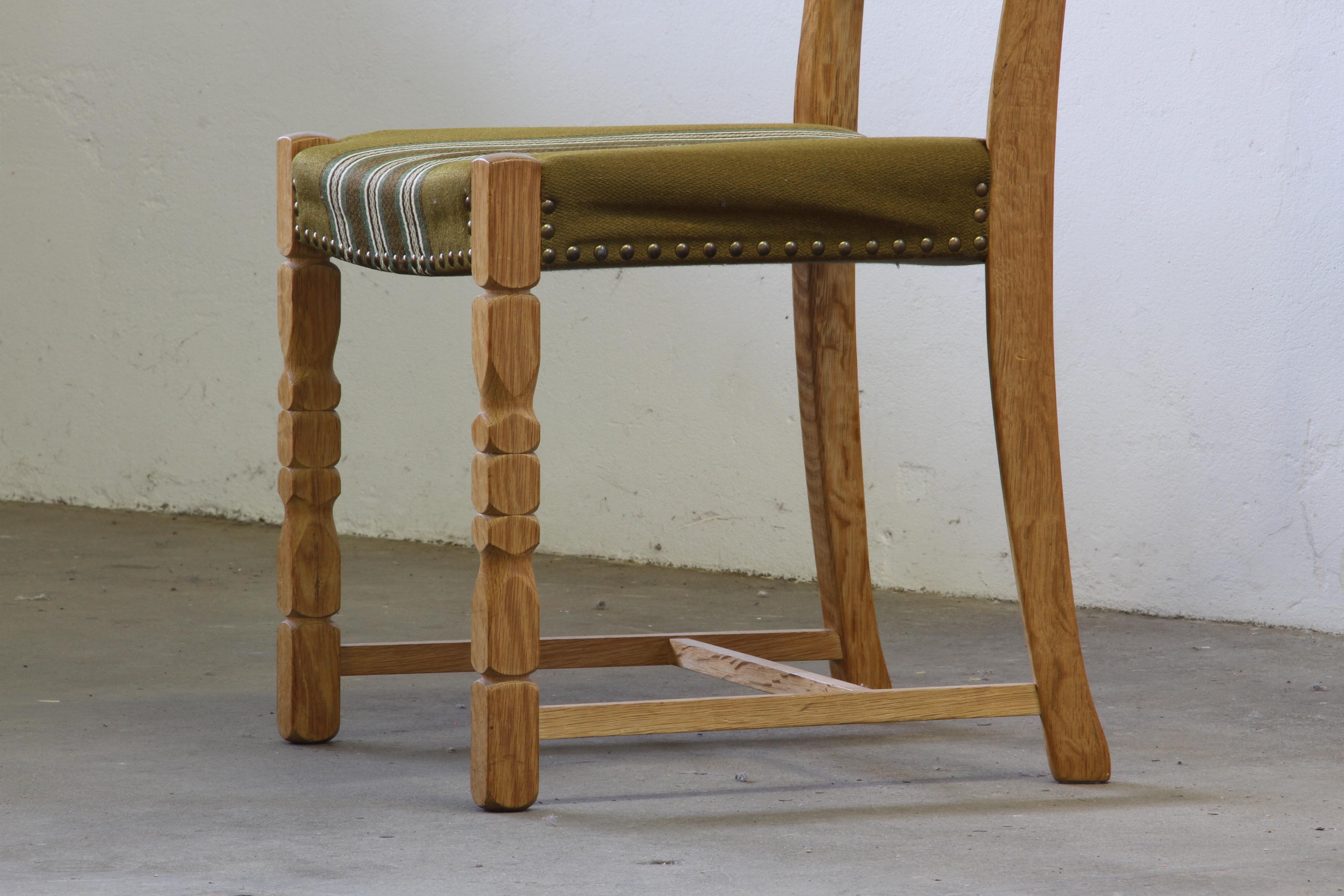 Vintage 1960s, Brualist Danish Modern Oak Dining Chairs by Henning Kjærnulf For Sale 3
