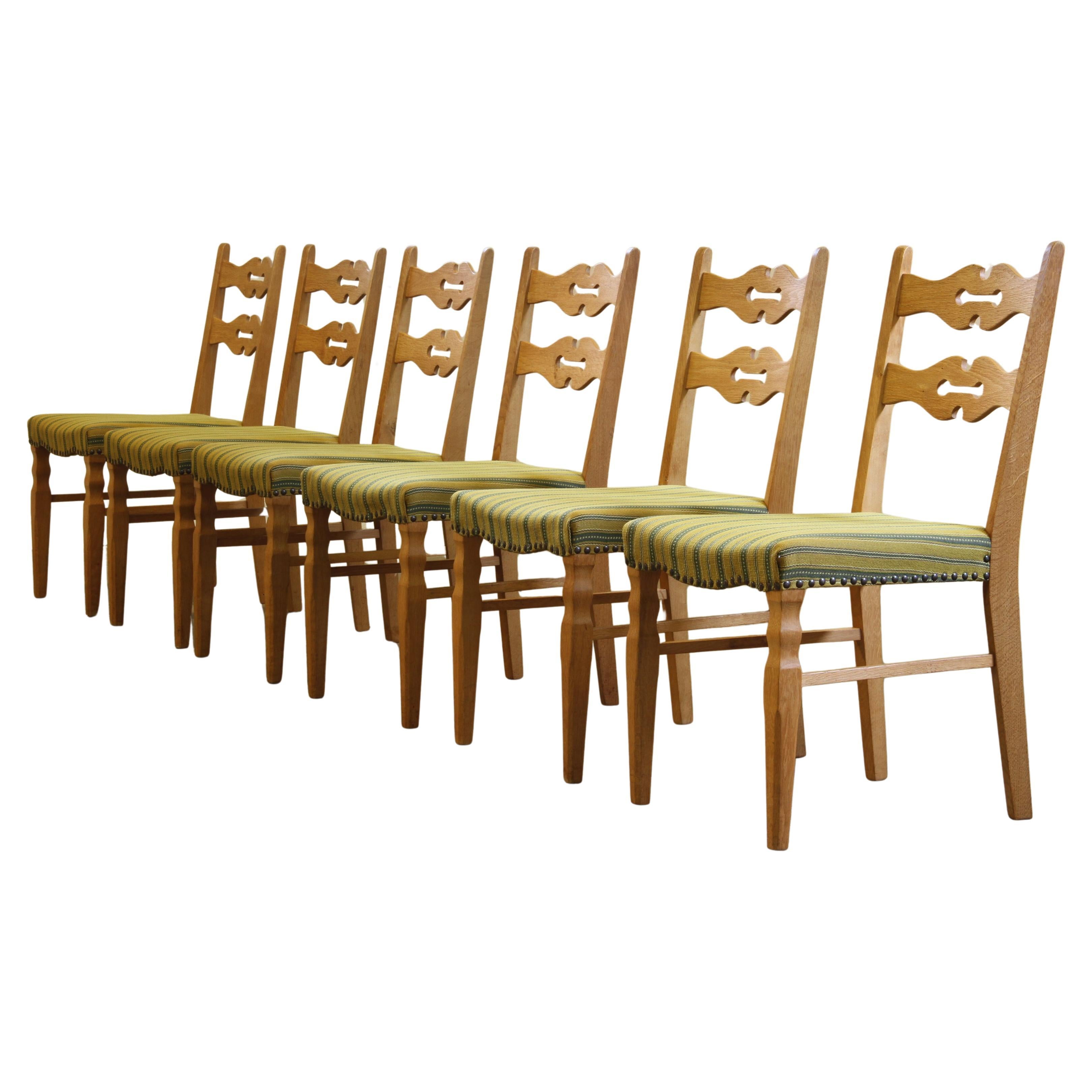 Vintage 1960s Brualist Danish Modern Oak Dining Chairs style of Henning Kjærnulf