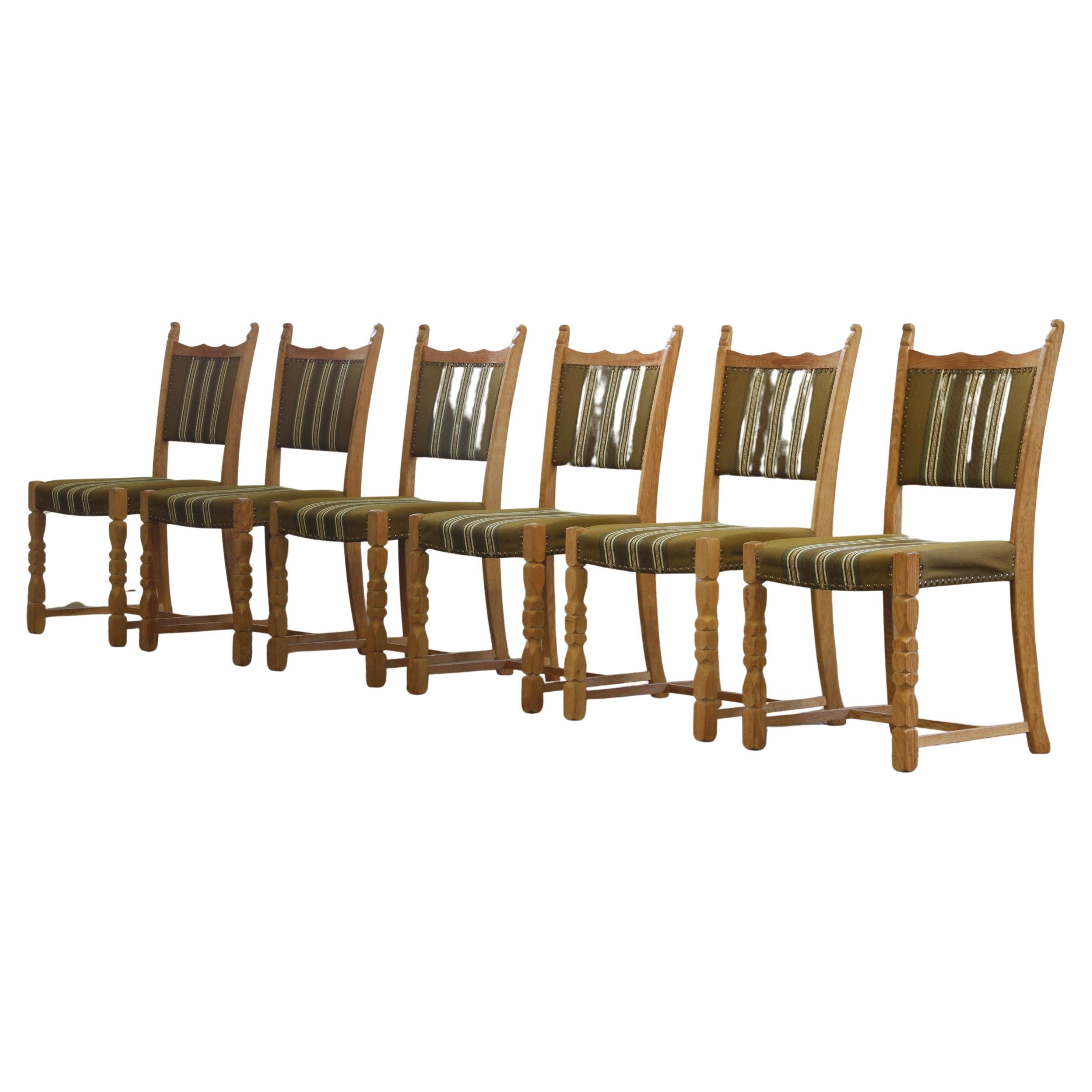 Vintage 1960s, Brualist Danish Modern Oak Dining Chairs by Henning Kjærnulf For Sale
