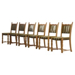 Vintage 1960s, Brualist Danish Modern Oak Dining Chairs by Henning Kjærnulf