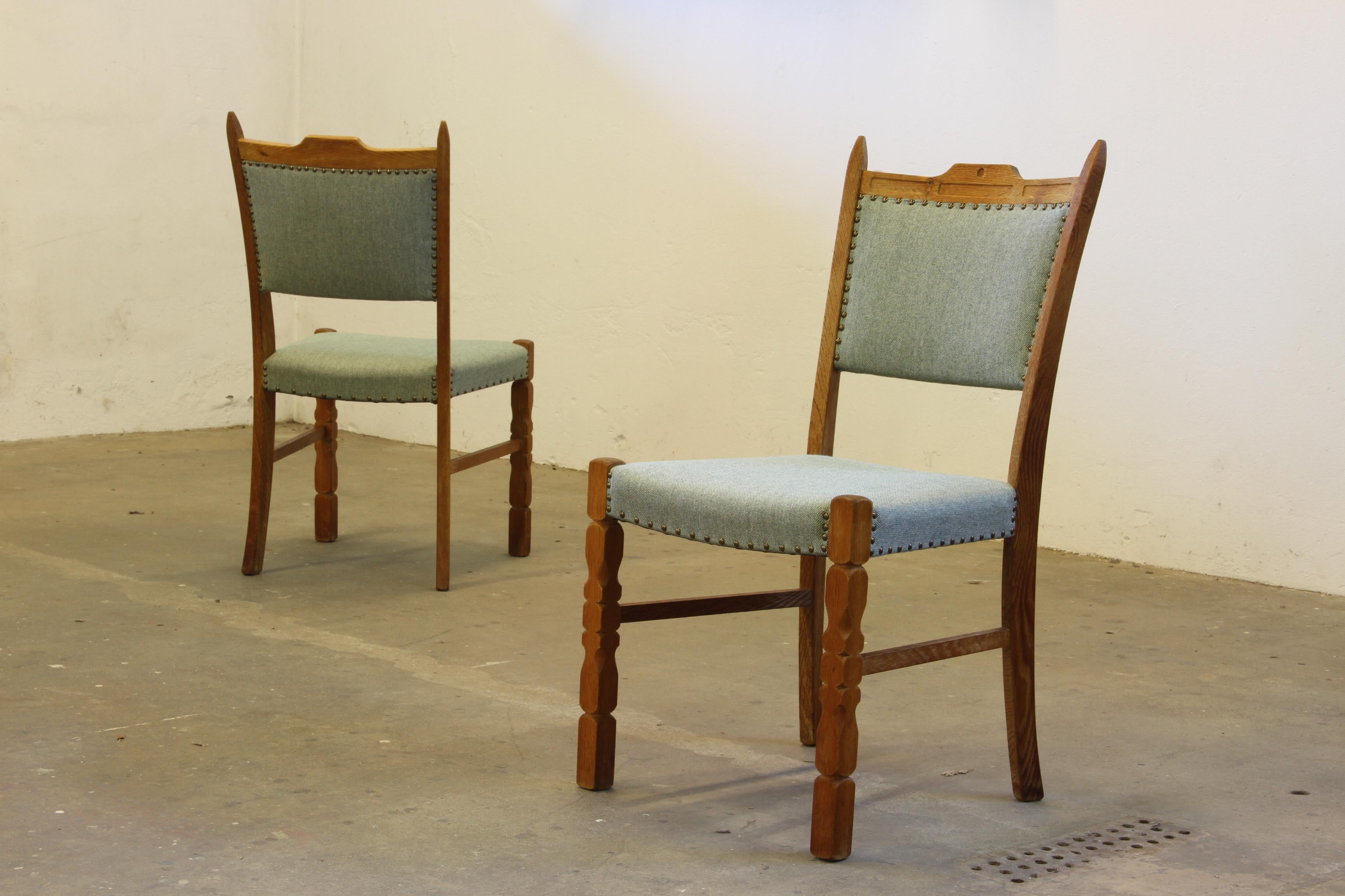Vintage 1960s Brualist Danish Oak Dining Chairs style of Henning Kjærnulf 11