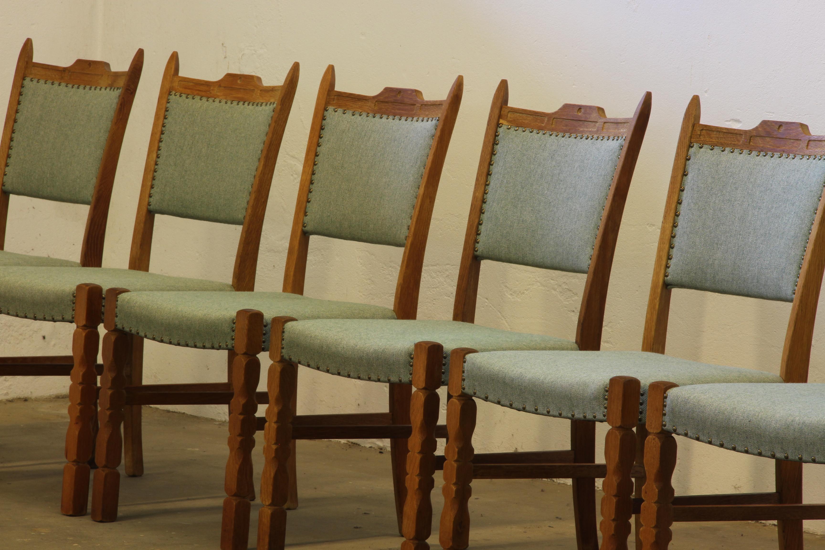 Mid-Century Modern Vintage 1960s Brualist Danish Oak Dining Chairs style of Henning Kjærnulf