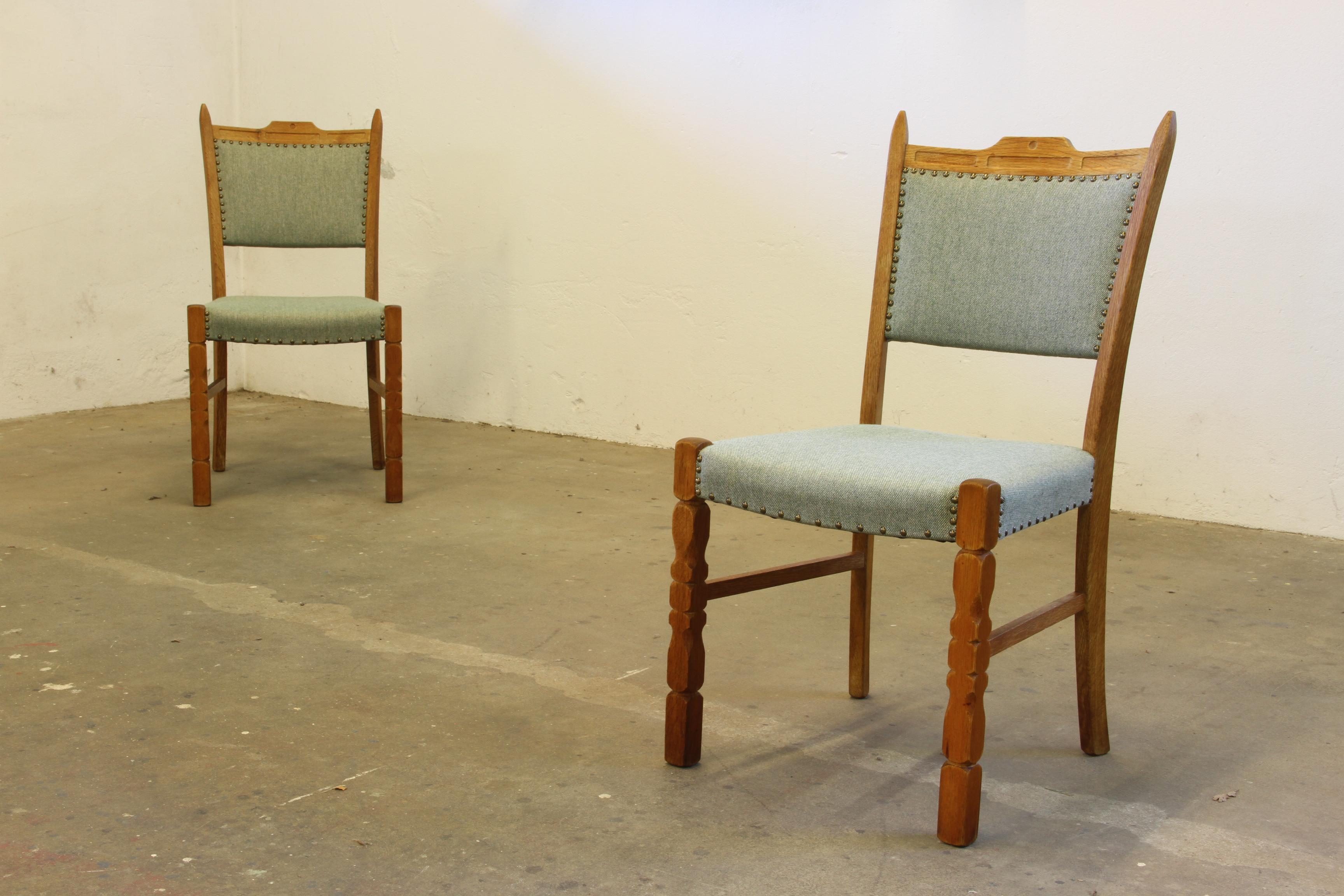 Fabric Vintage 1960s Brualist Danish Oak Dining Chairs style of Henning Kjærnulf