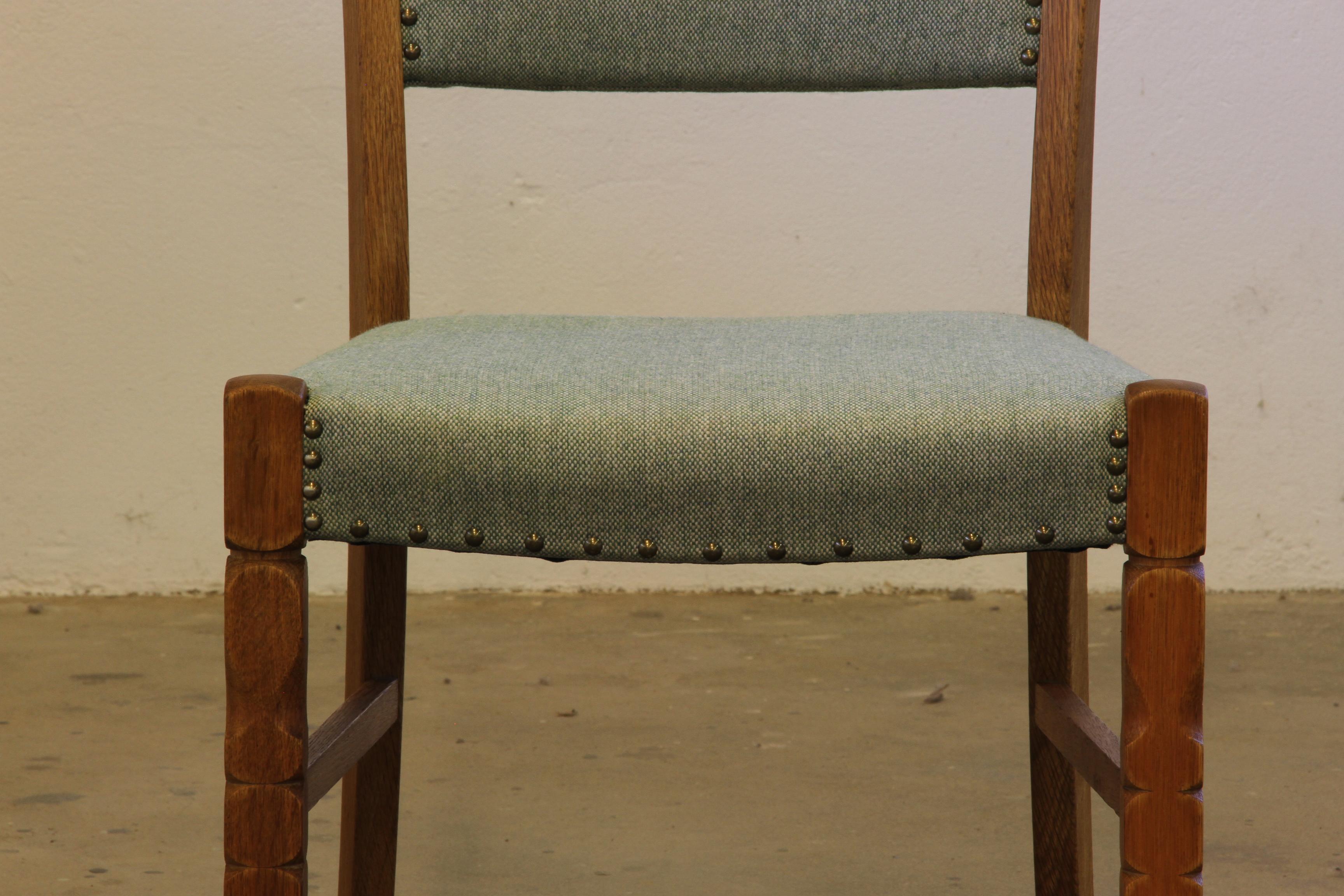 Vintage 1960s Brualist Danish Oak Dining Chairs style of Henning Kjærnulf 2