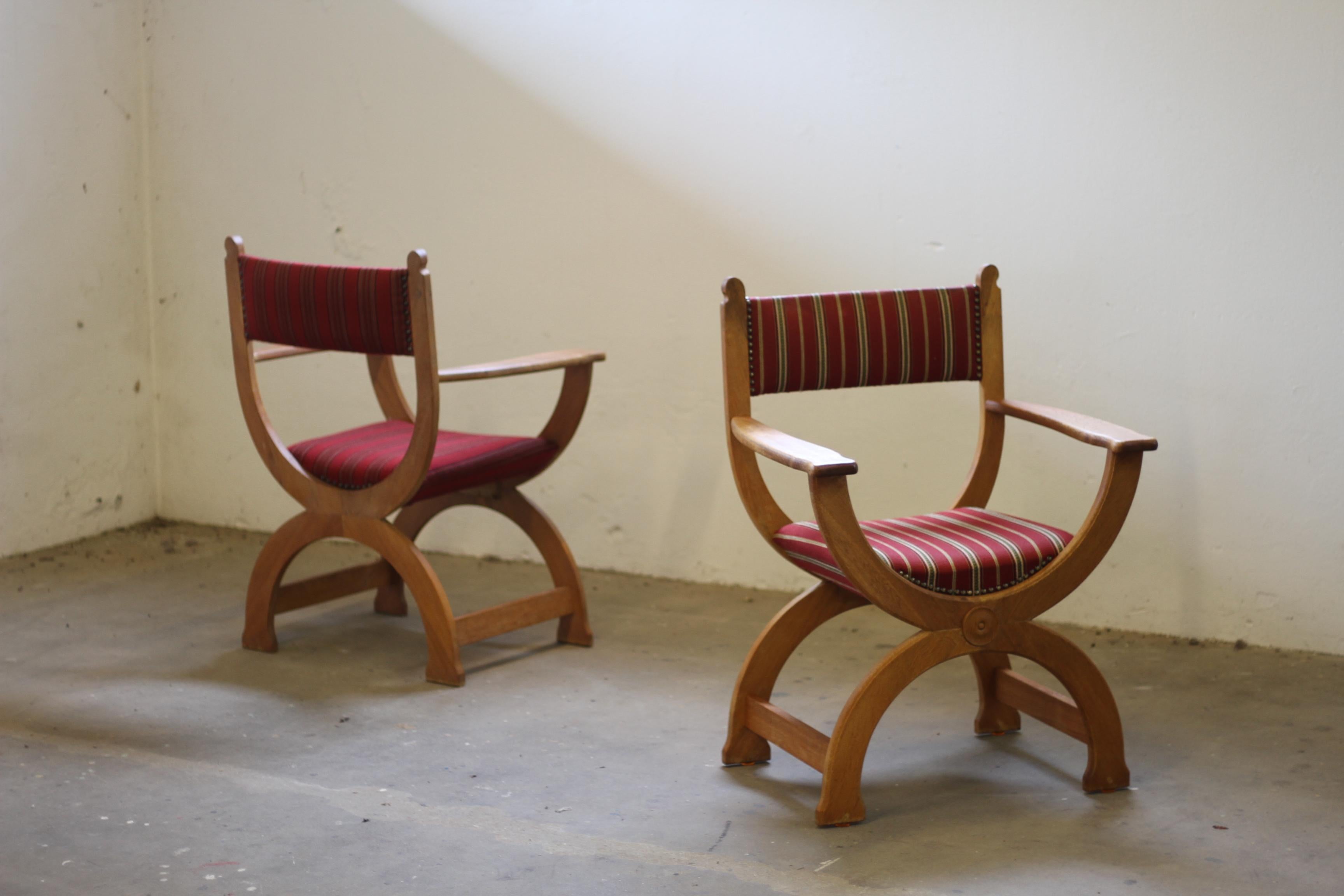 Vintage 1960s Brutalist Kurul ArmChairs in Oak - style of Henning Kjærnulf Denma For Sale 7