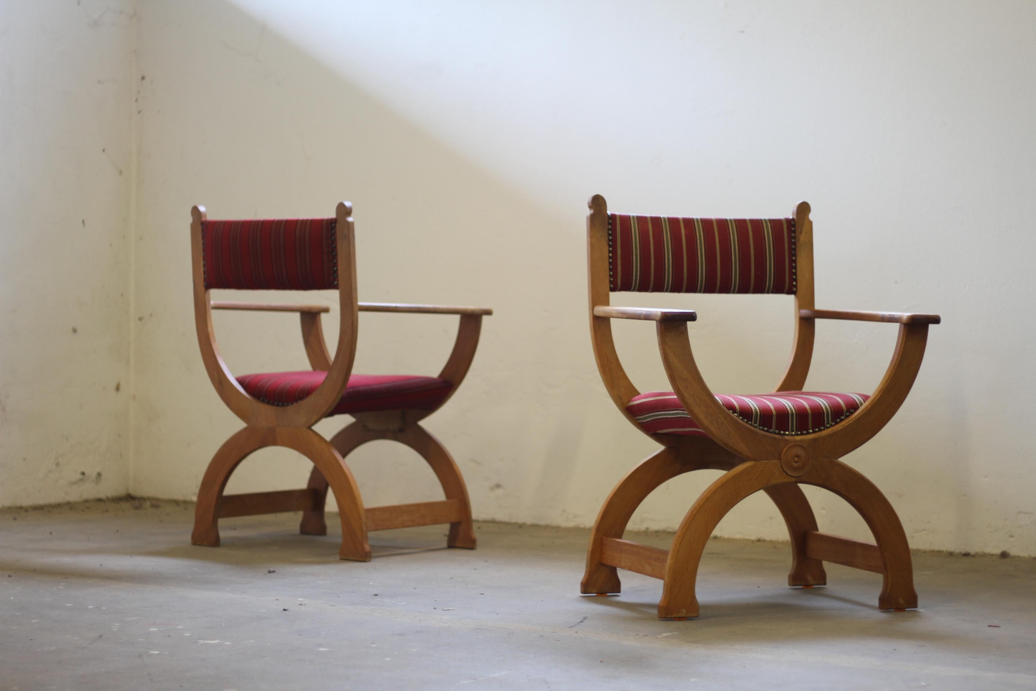 Vintage 1960s Brutalist Kurul ArmChairs in Oak - style of Henning Kjærnulf Denma For Sale 8