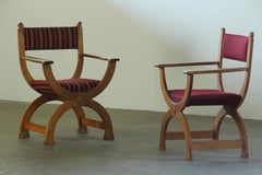 Vintage 1960s Brutalist Kurul ArmChairs in Oak - style of Henning Kjærnulf Denma