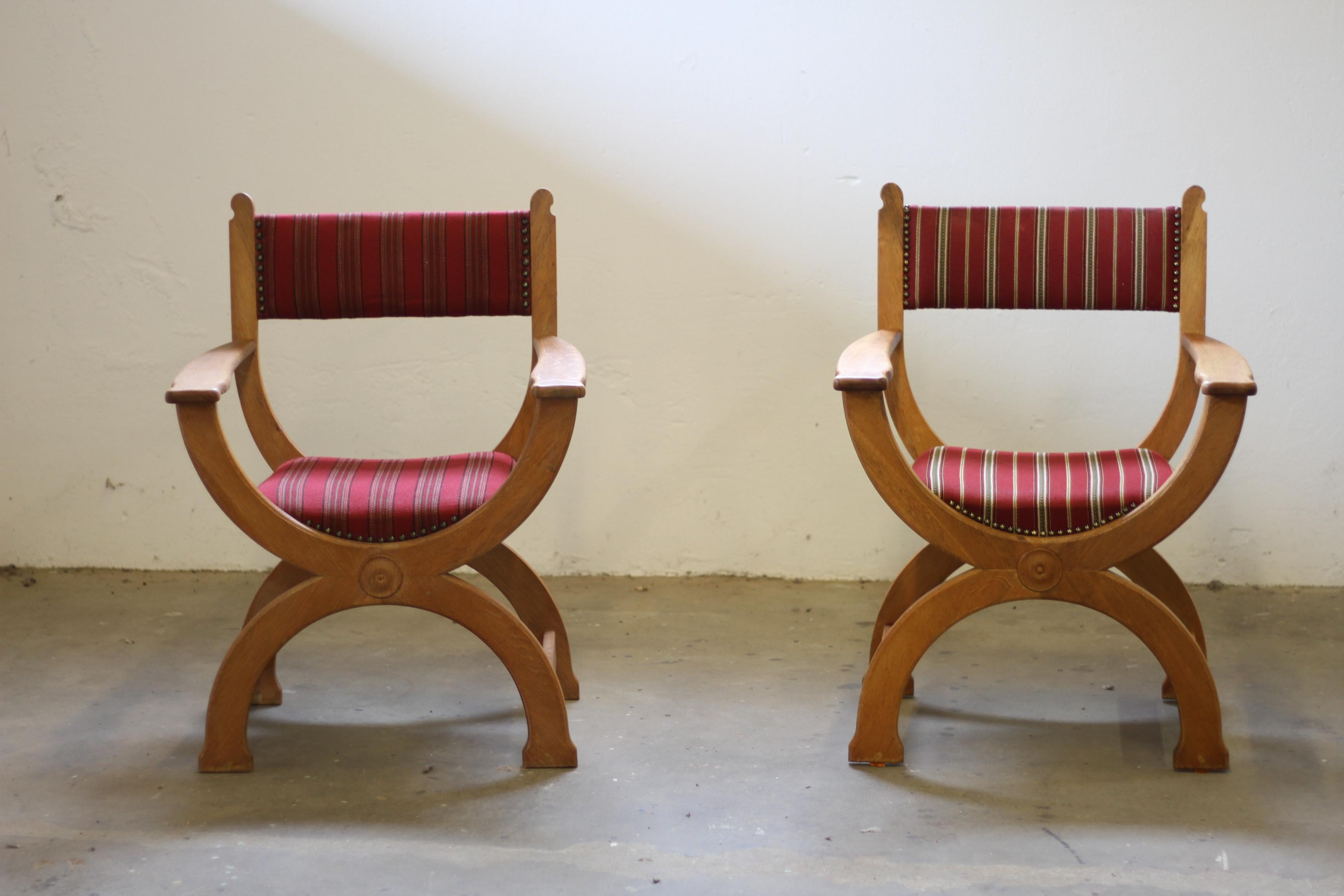 Danish Vintage 1960s Brutalist Kurul ArmChairs in Oak - style of Henning Kjærnulf Denma For Sale