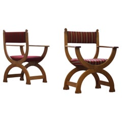 Vintage 1960s Brutalist Kurul ArmChairs in Oak - style of Henning Kjærnulf Denma