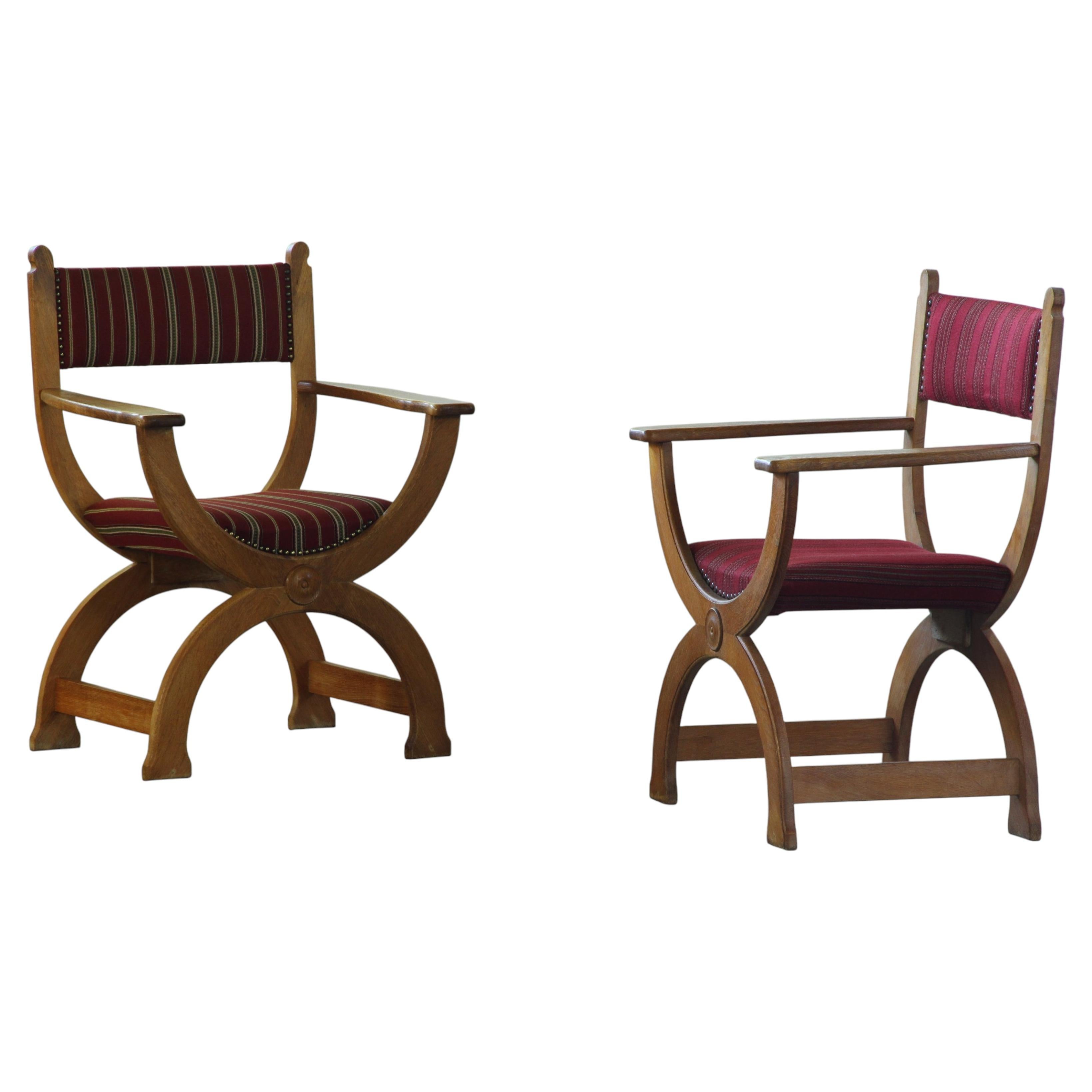 Vintage 1960s Brutalist Kurul ArmChairs in Eiche - Stil von Henning Kjærnulf Denma