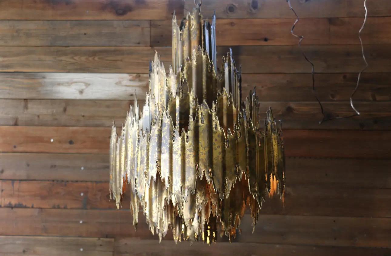 Vintage 1960s Brutalist Torch-Cut Brass Chandelier by Tom Greene For Sale 5