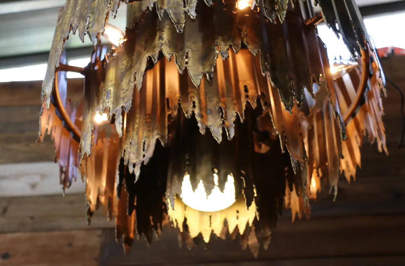 Vintage 1960s Brutalist Torch-Cut Brass Chandelier by Tom Greene For Sale 7
