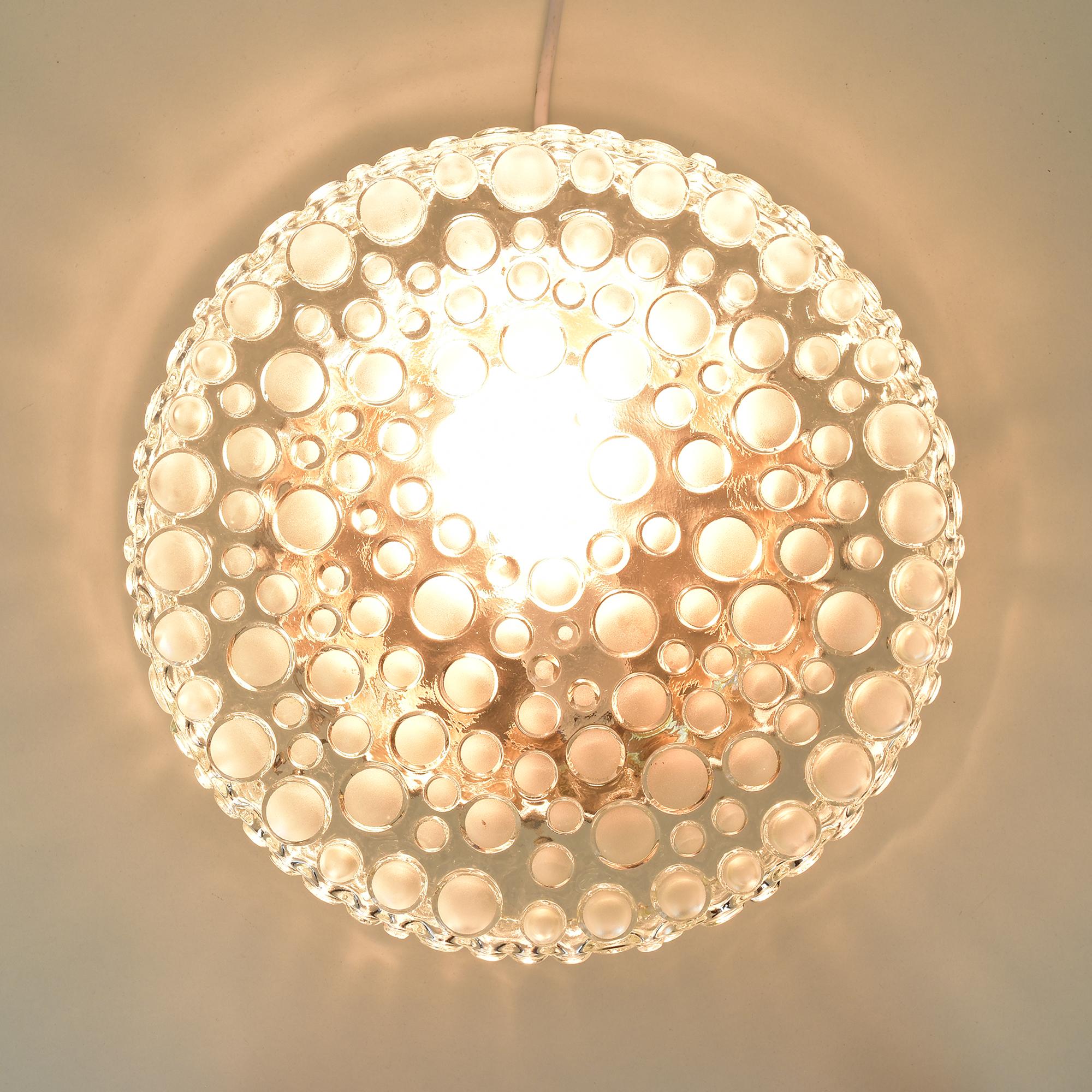 German Vintage 1960s Bubble Glass Flush Mount Wall / Ceiling Light Lamp by Hustadt For Sale