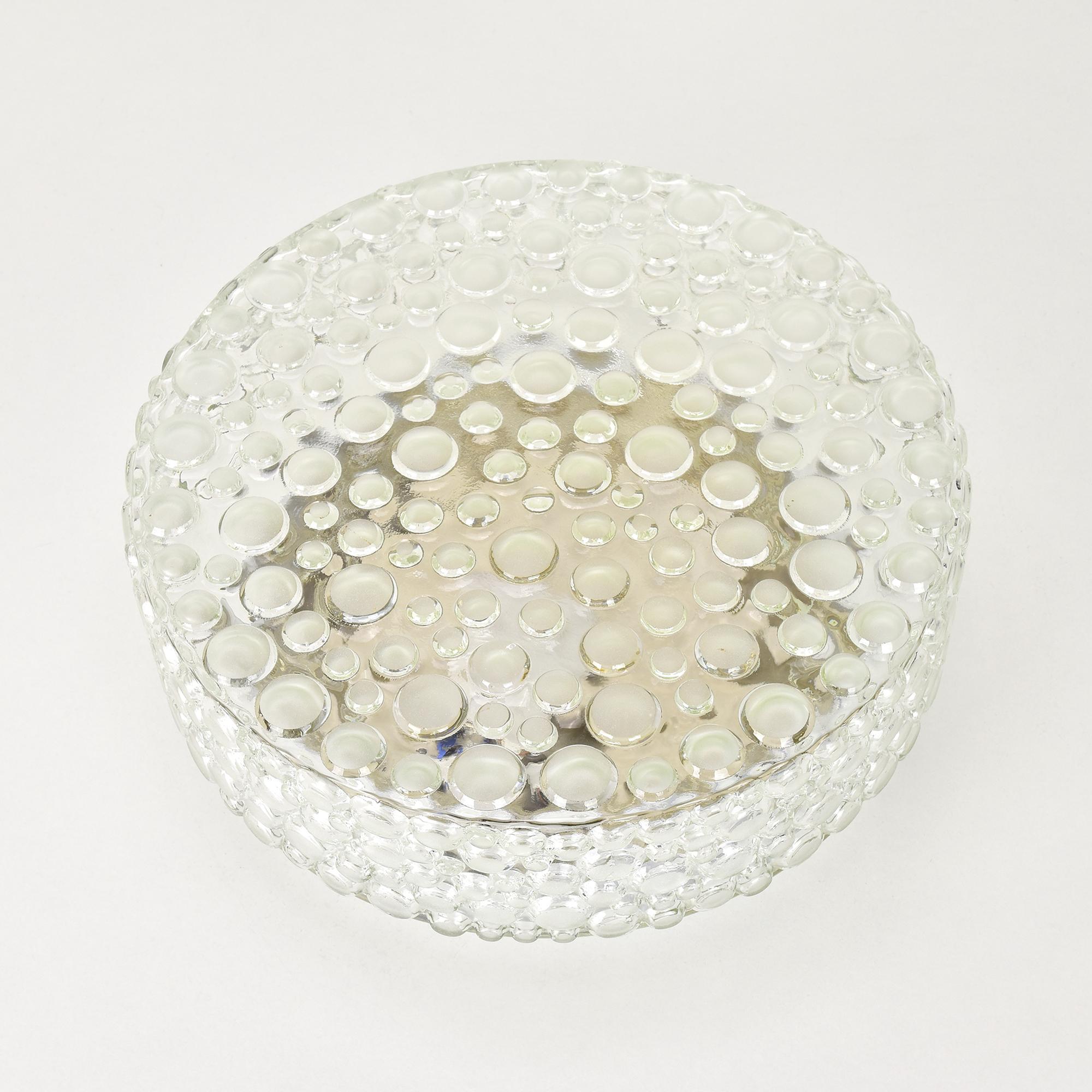Hand-Crafted Vintage 1960s Bubble Glass Flush Mount Wall / Ceiling Light Lamp by Hustadt For Sale