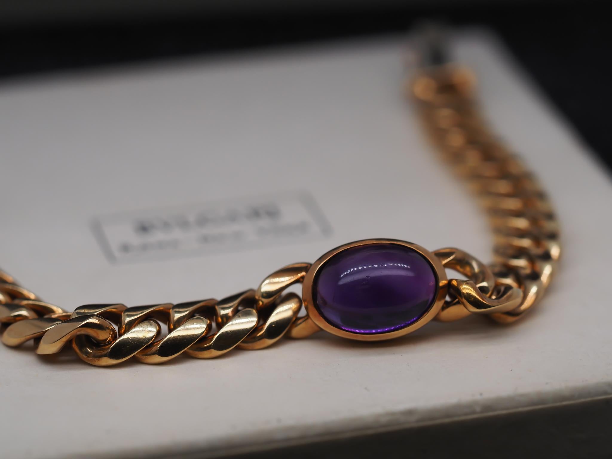 Women's Vintage 1960s Bulgari 18K Yellow Gold Bracelet with Cabochon Amethyst For Sale