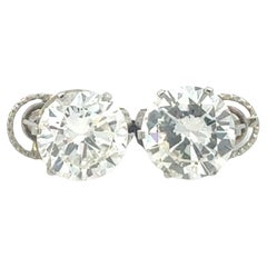 Vintage 1960s Bulgari Platinum Stud Earrings – 2 Round Diamonds, 5.00 & 5.32 cts