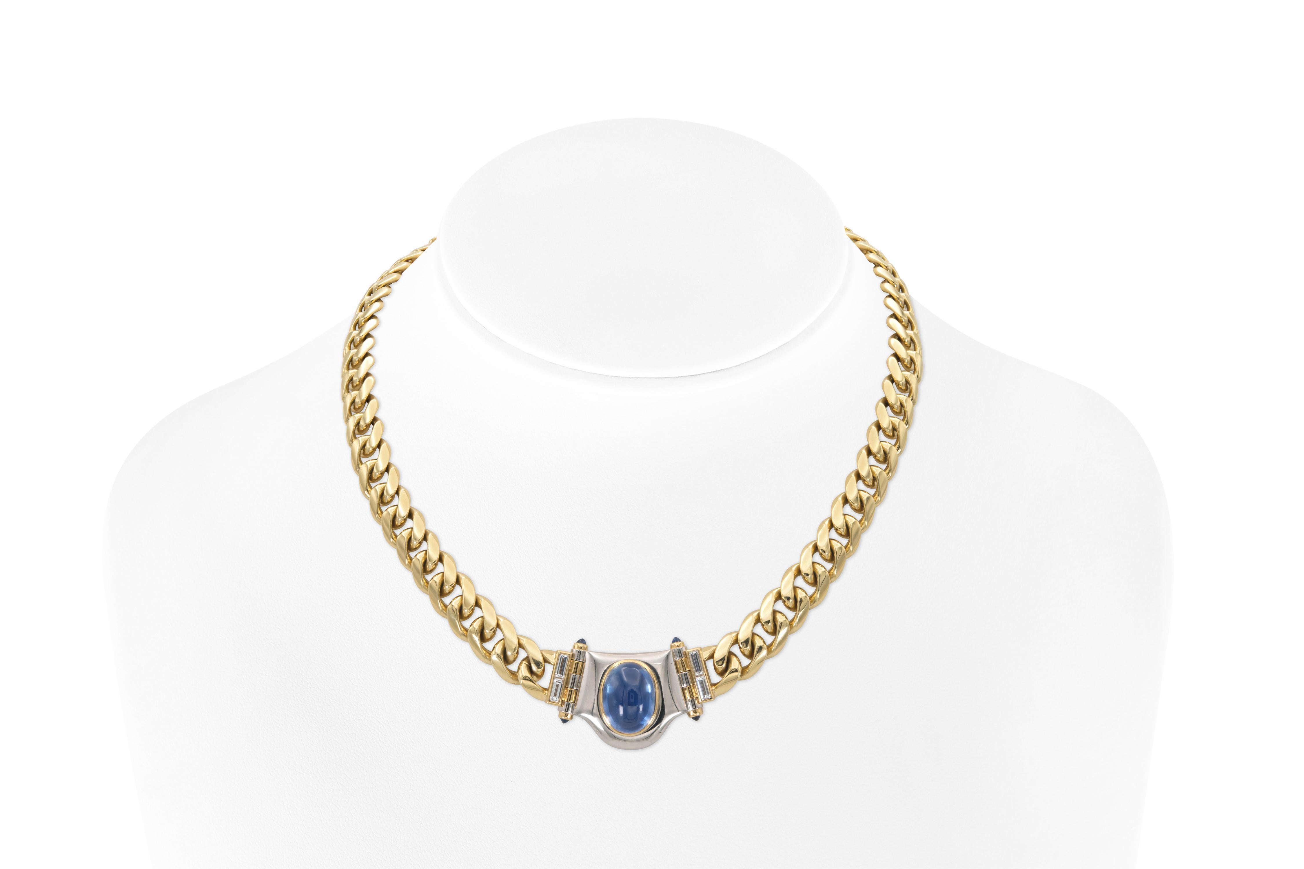 Vintage 1960s Bvlgari 12.00 Carat Cabochon Sapphire Link Necklace In Good Condition In New York, NY