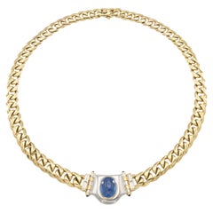 Vintage 1960s Bvlgari 12.00 Carat Cabochon Sapphire Link Necklace