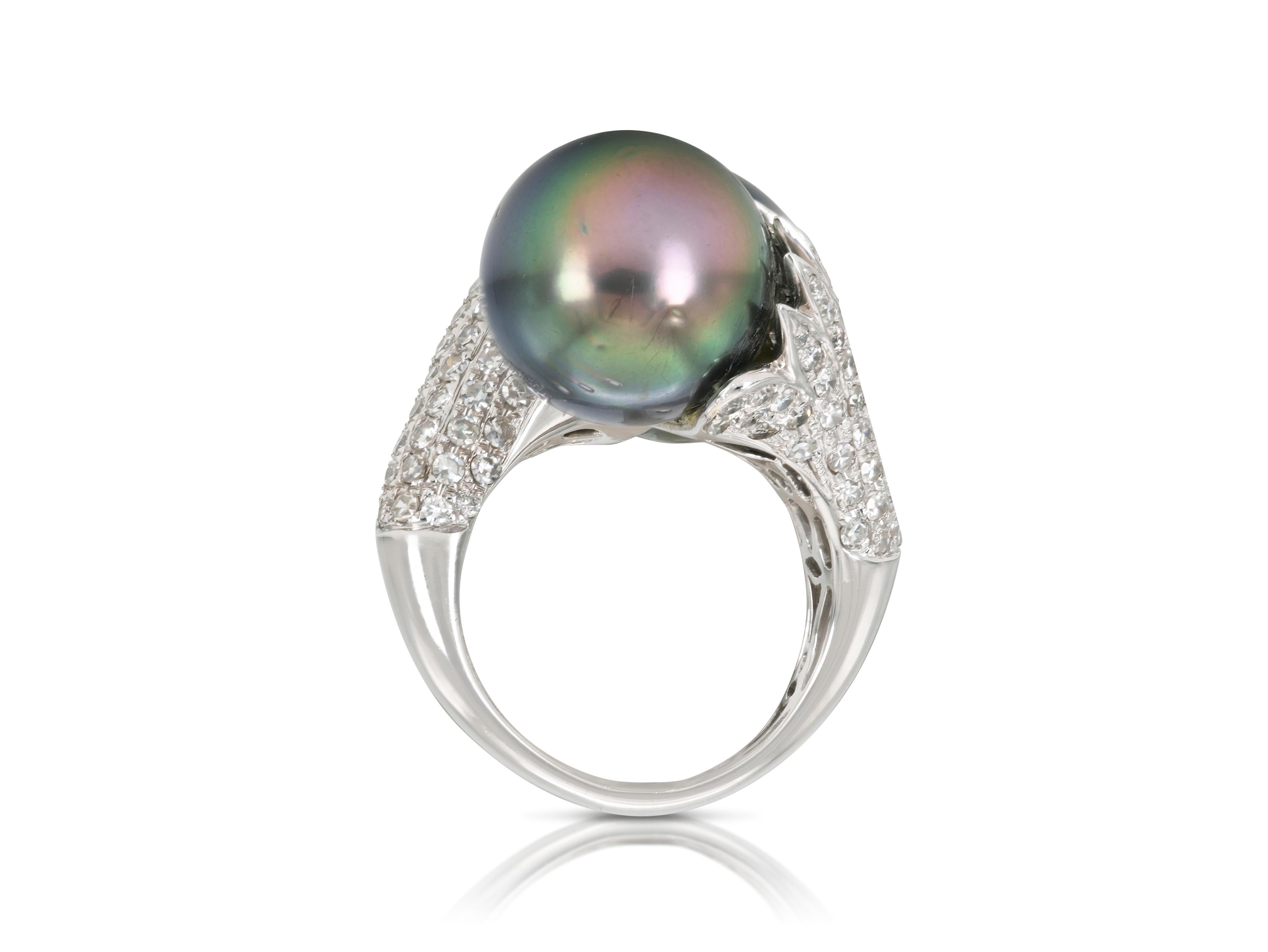 Vintage 1960er Bypass Tahiti-Perlen und Diamanten Ring im Zustand „Gut“ im Angebot in New York, NY