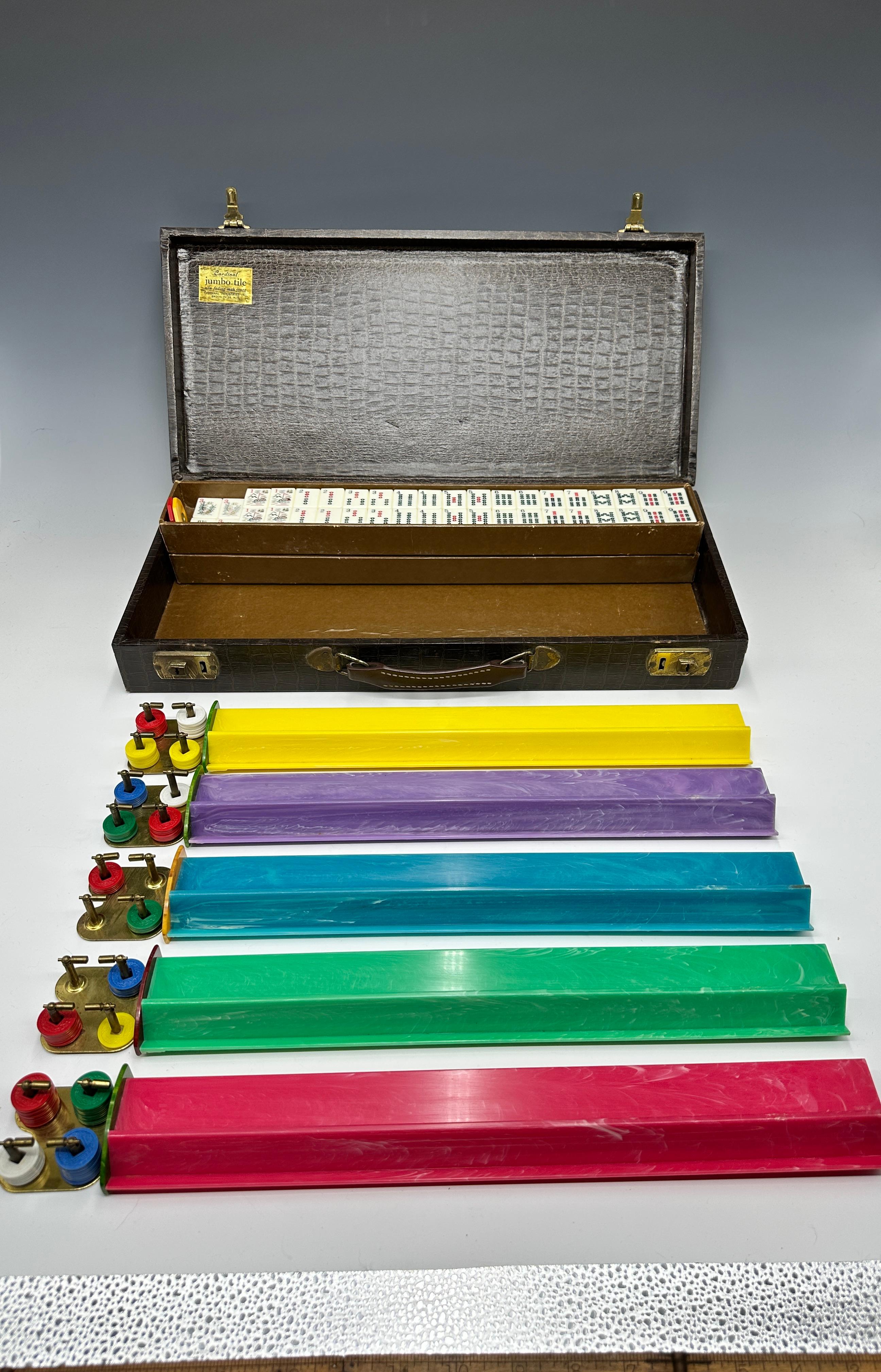 Mid-Century Modern Vintage 1960s Cardinal Industries Bakelite MahJong Set with Faux Alligator Case