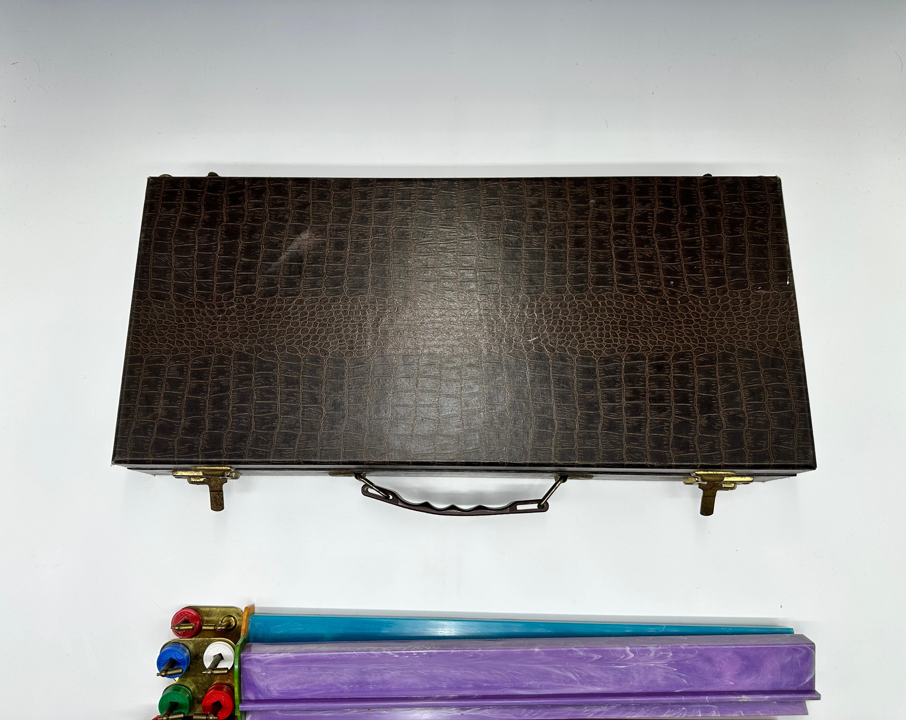 Mid-20th Century Vintage 1960s Cardinal Industries Bakelite MahJong Set with Faux Alligator Case