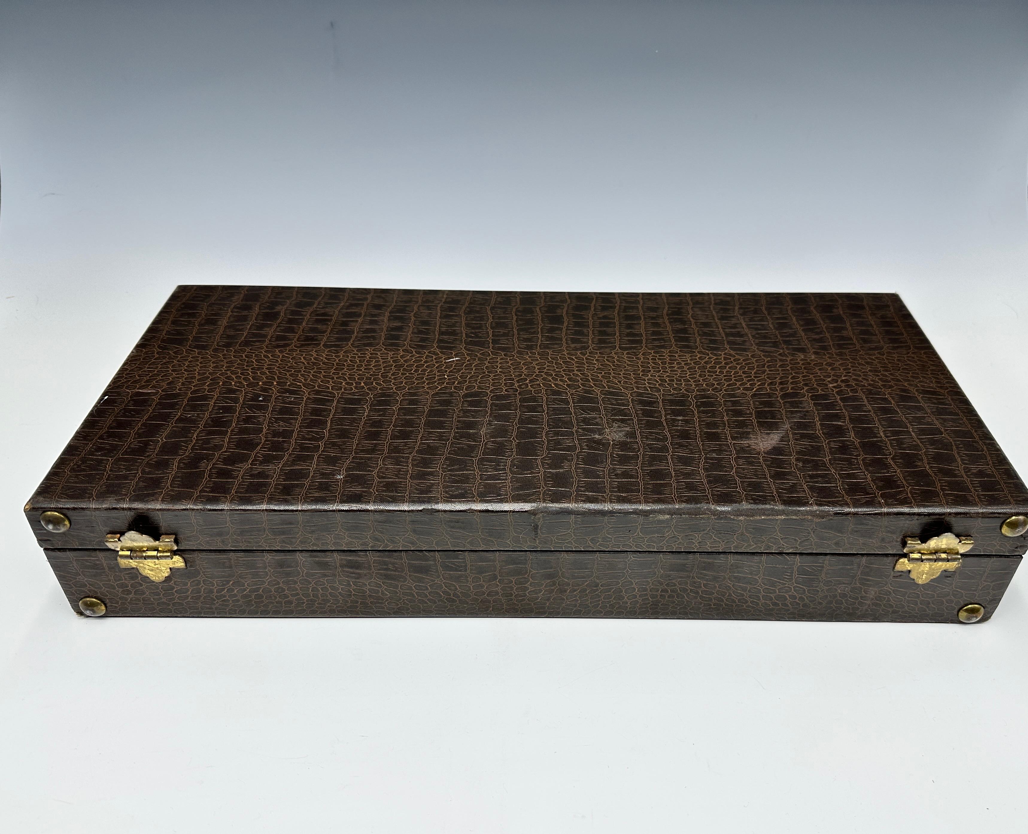 Vintage 1960s Cardinal Industries Bakelite MahJong Set with Faux Alligator Case 1